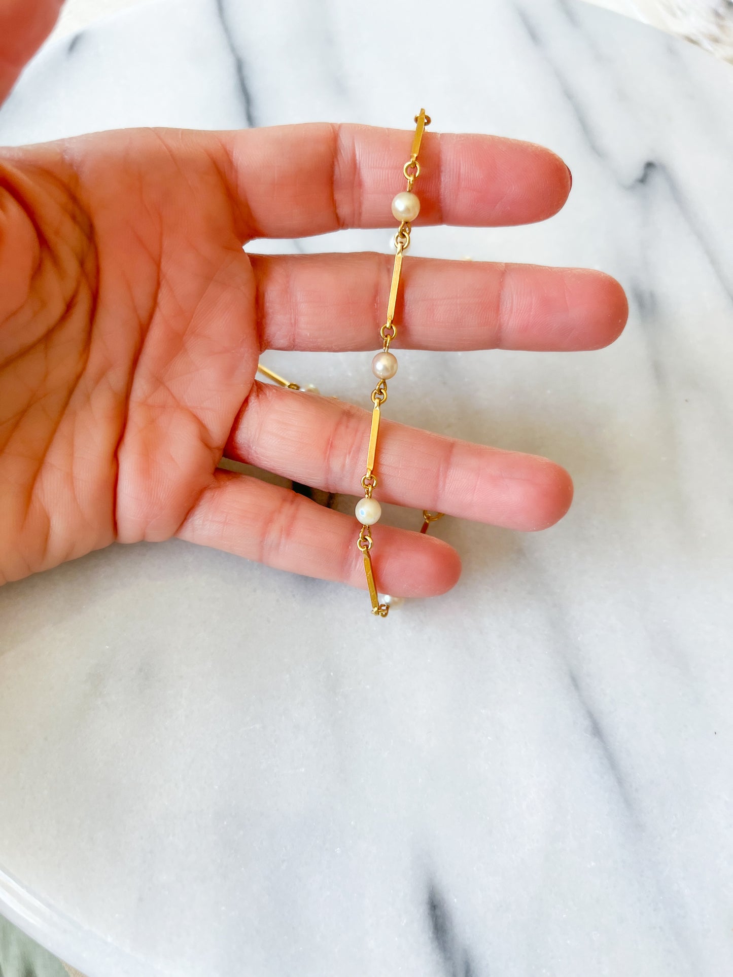 Vintage Pearl and Chain Necklaces in 14k and 18k Yellow Gold