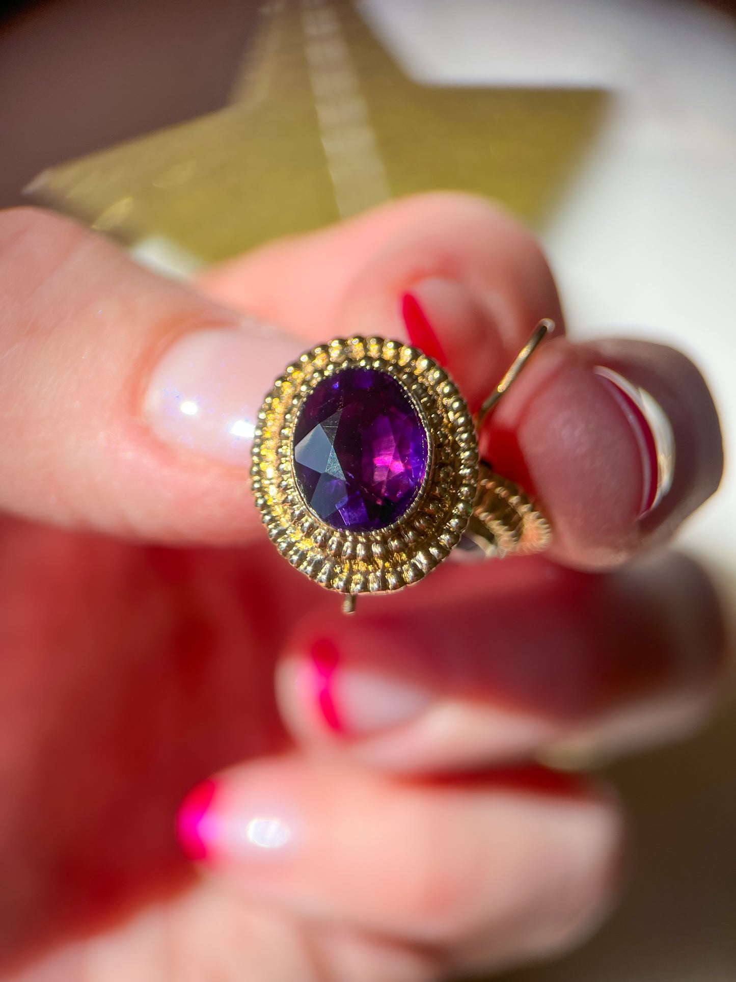 Vintage Natural Oval Amethyst 14k Yellow Gold Earrings, circa 1980s