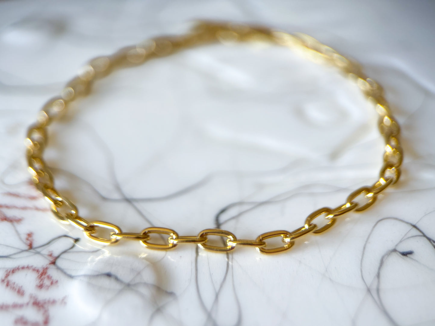 Vintage Elongated Rolo Chain 14k Yellow Gold 7 Inch Bracelet