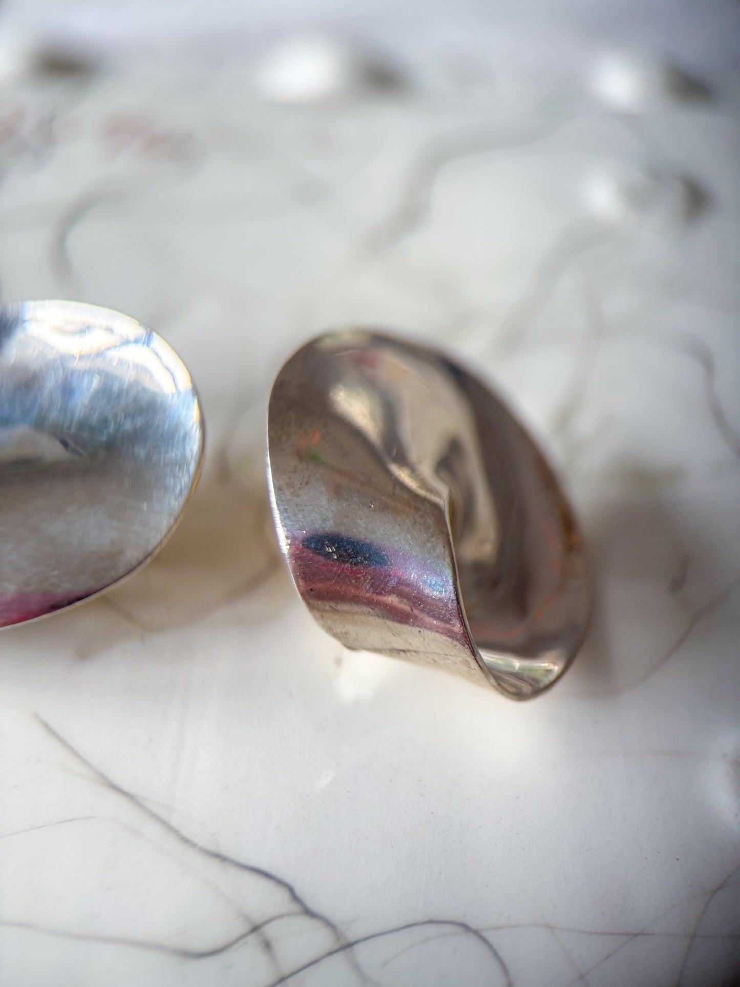 Vintage Sterling Silver Large Clip On Earrings, circa 1970s