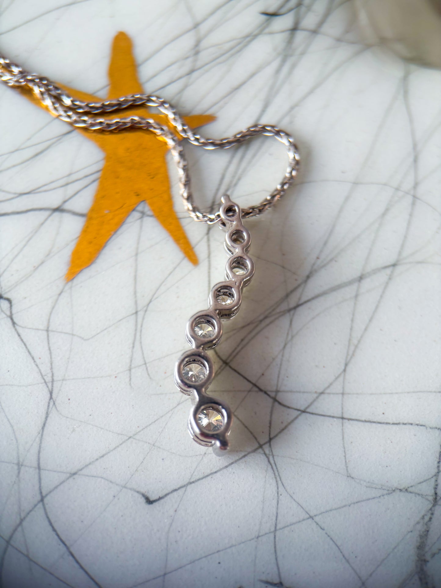 Vintage Natural Diamond 7 Stone Drop Pendant with 14k White Gold Attached 22 Inch Chain