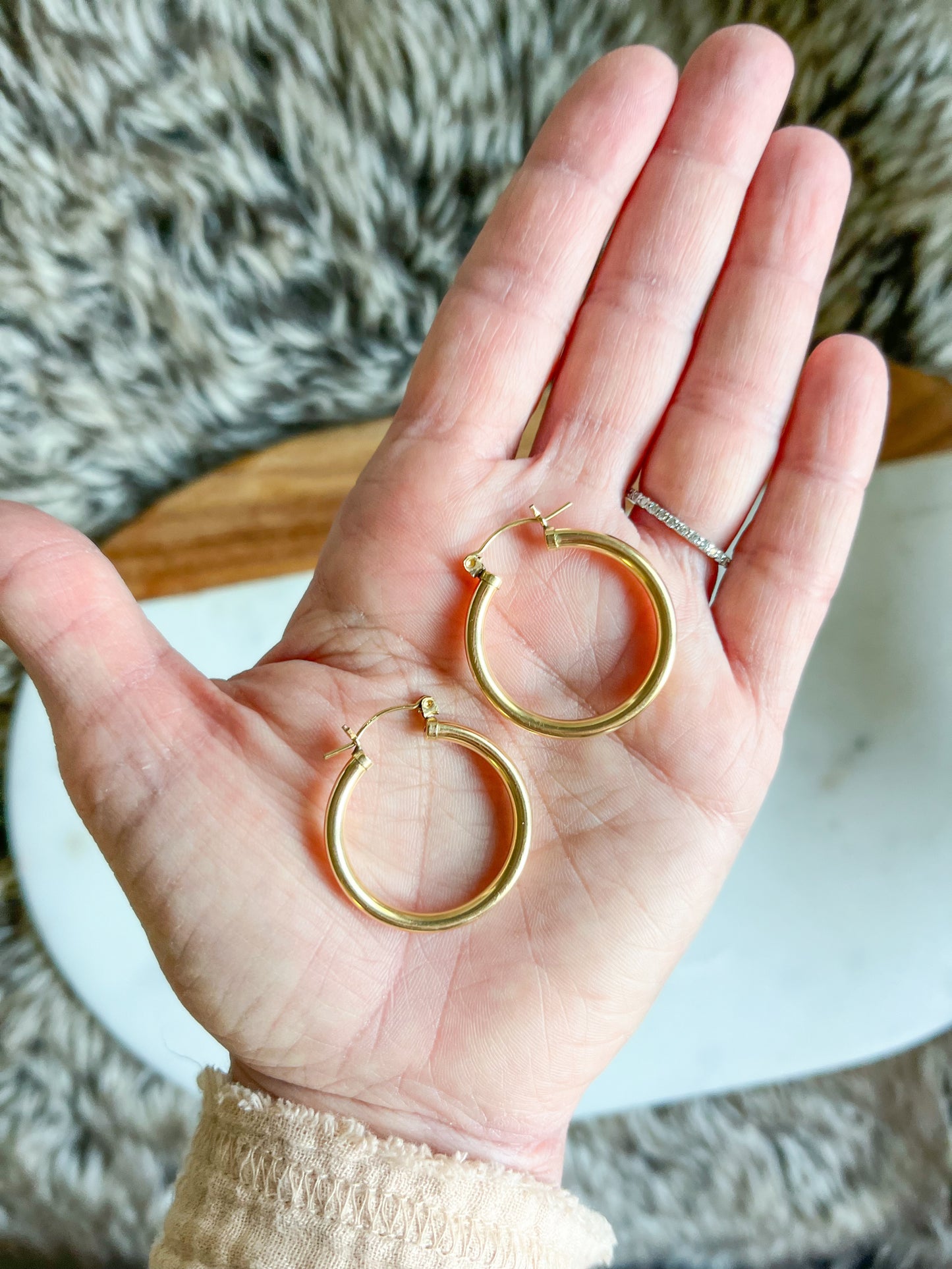 Vintage Large Tube 14k Yellow Gold Hoop Earrings