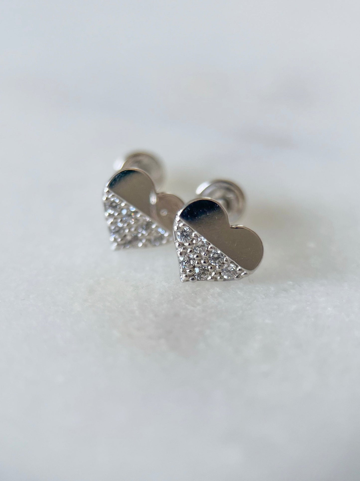 Various Mini 14k White Gold Studs - Hearts with White CZ