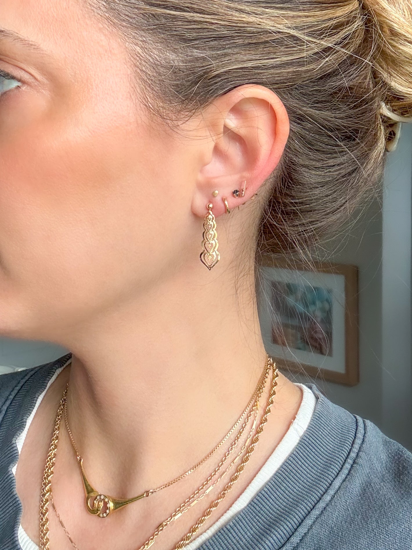 Vintage Dangle Heart 14k Yellow Gold Earrings