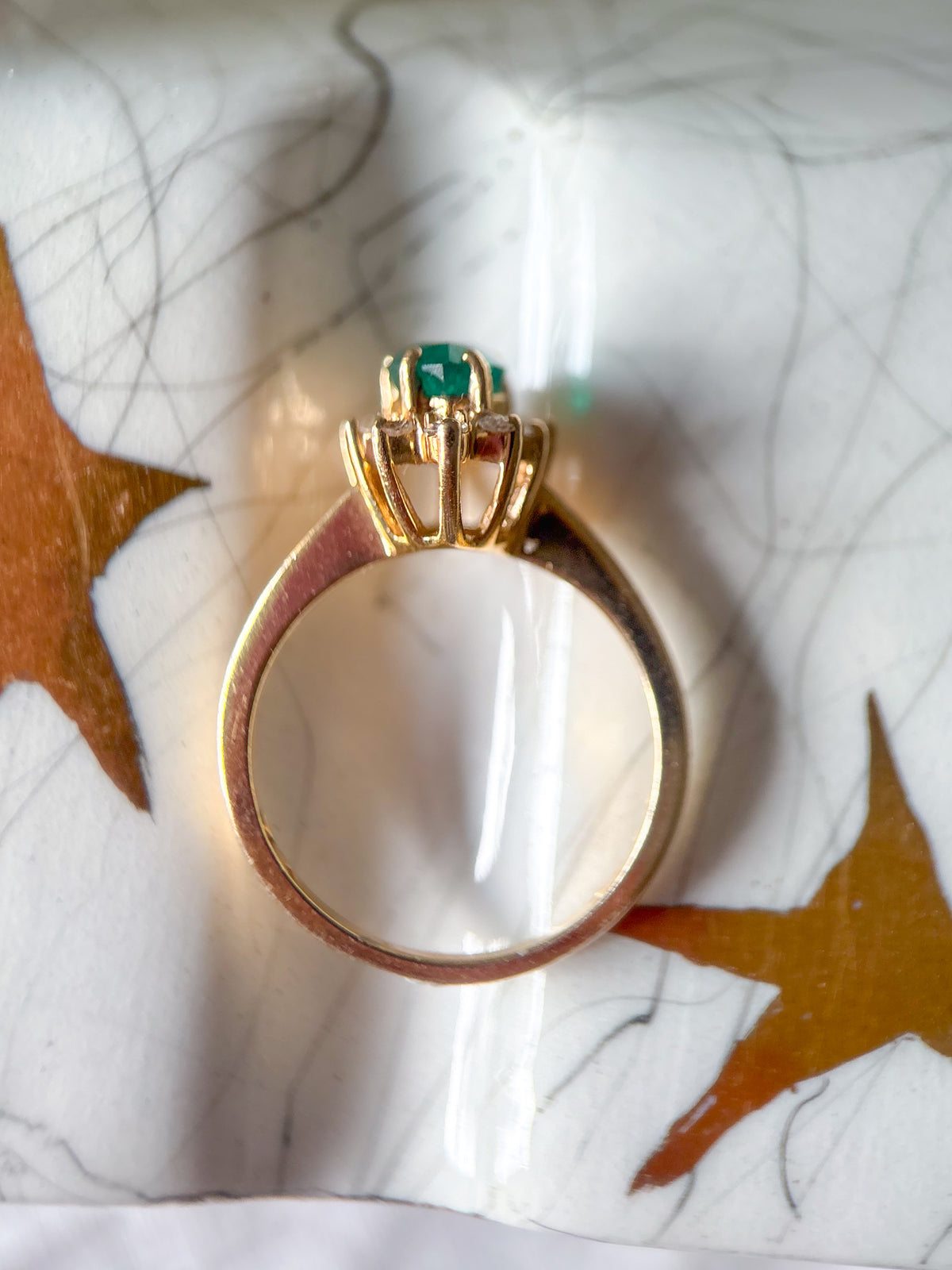 Vintage Pear Shaped Natural Emerald and Diamond 14k Yellow Gold Ring