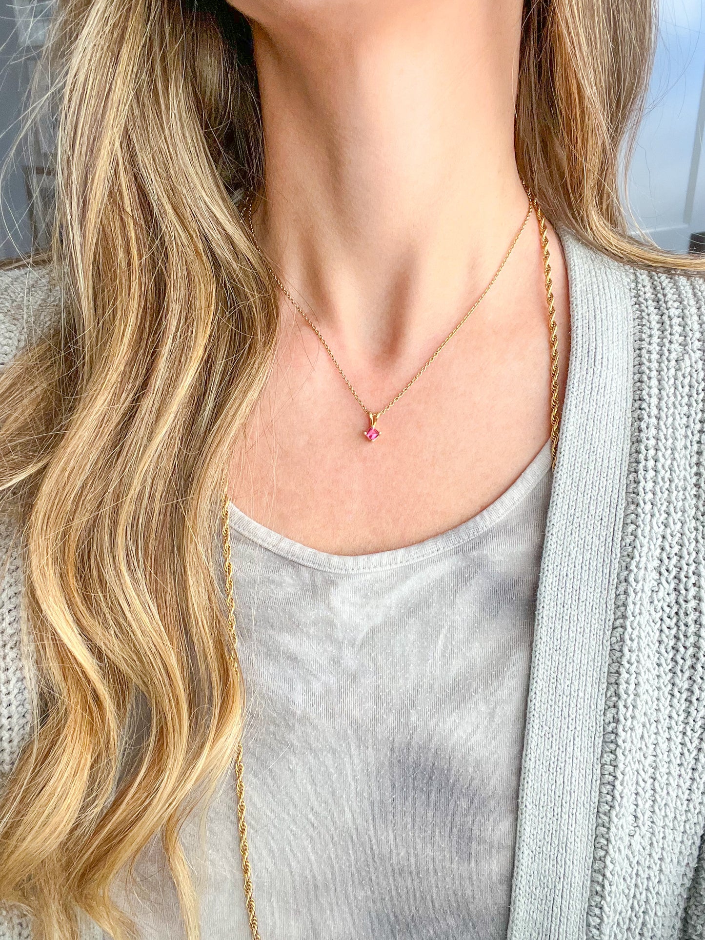 Vintage Square Tourmaline 14k Yellow Gold Charm