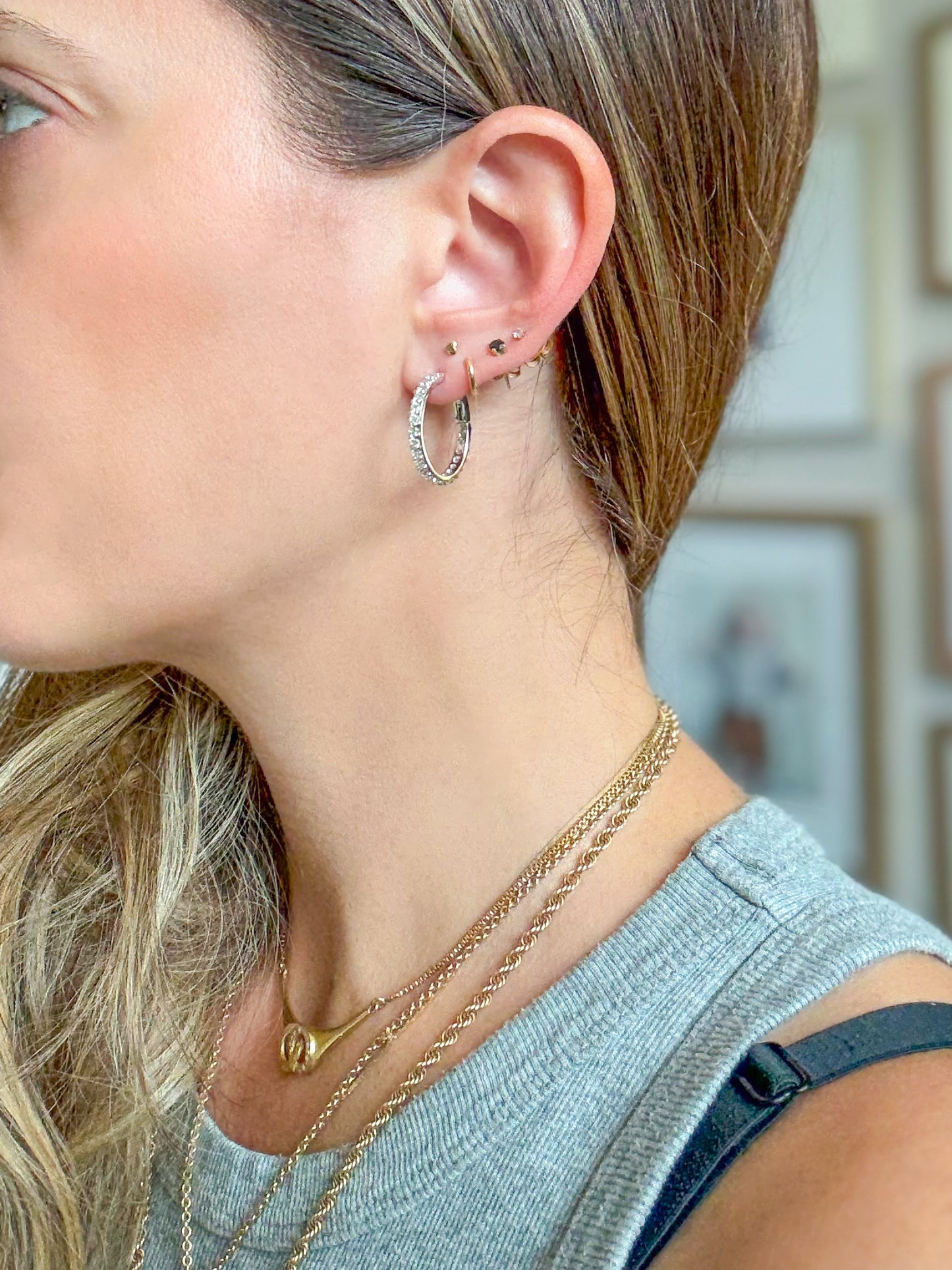 Natural Diamond Thin 14k White Gold Hoop Earrings