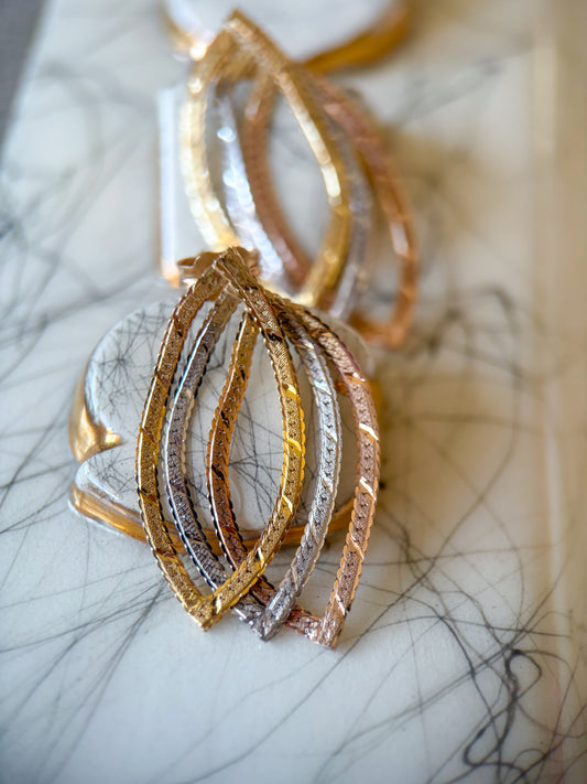 Vintage Tri Colored V 14k Yellow, White and Rose Gold Stud Earrings