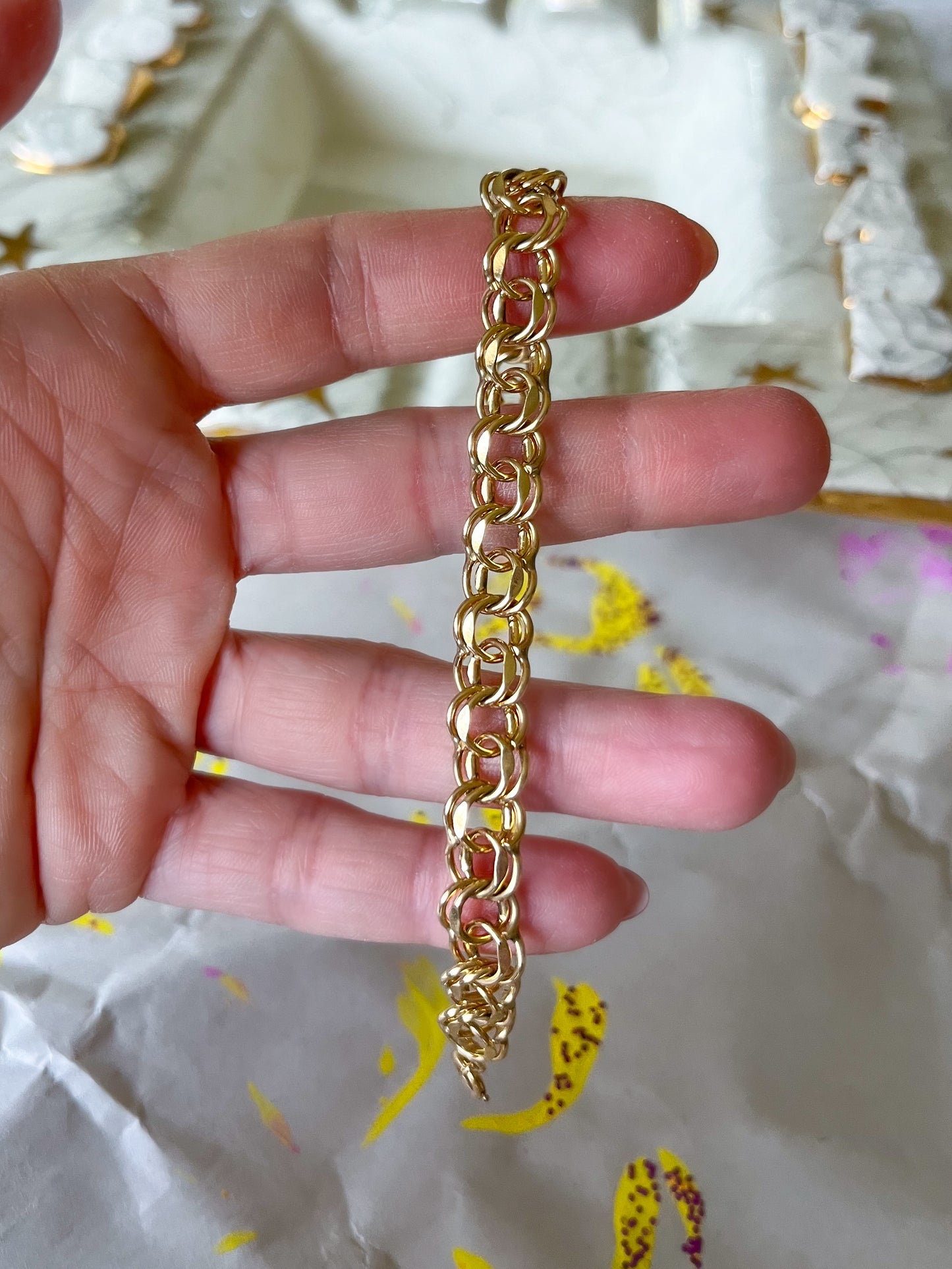 Vintage Round Multi Link 14k Yellow Gold 7 Inch Bracelet