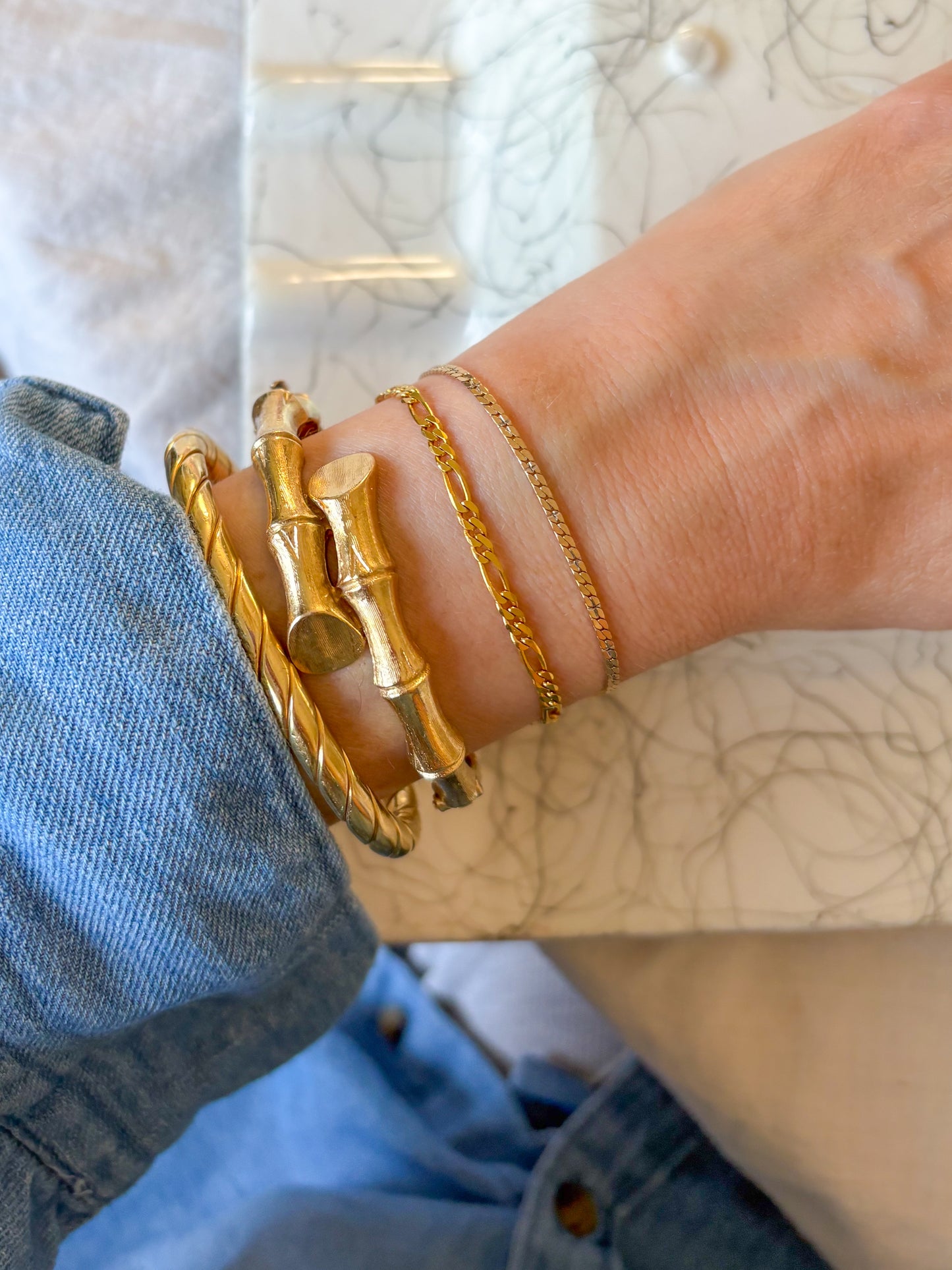 Vintage Figaro Chain 14k Yellow Gold Bracelet