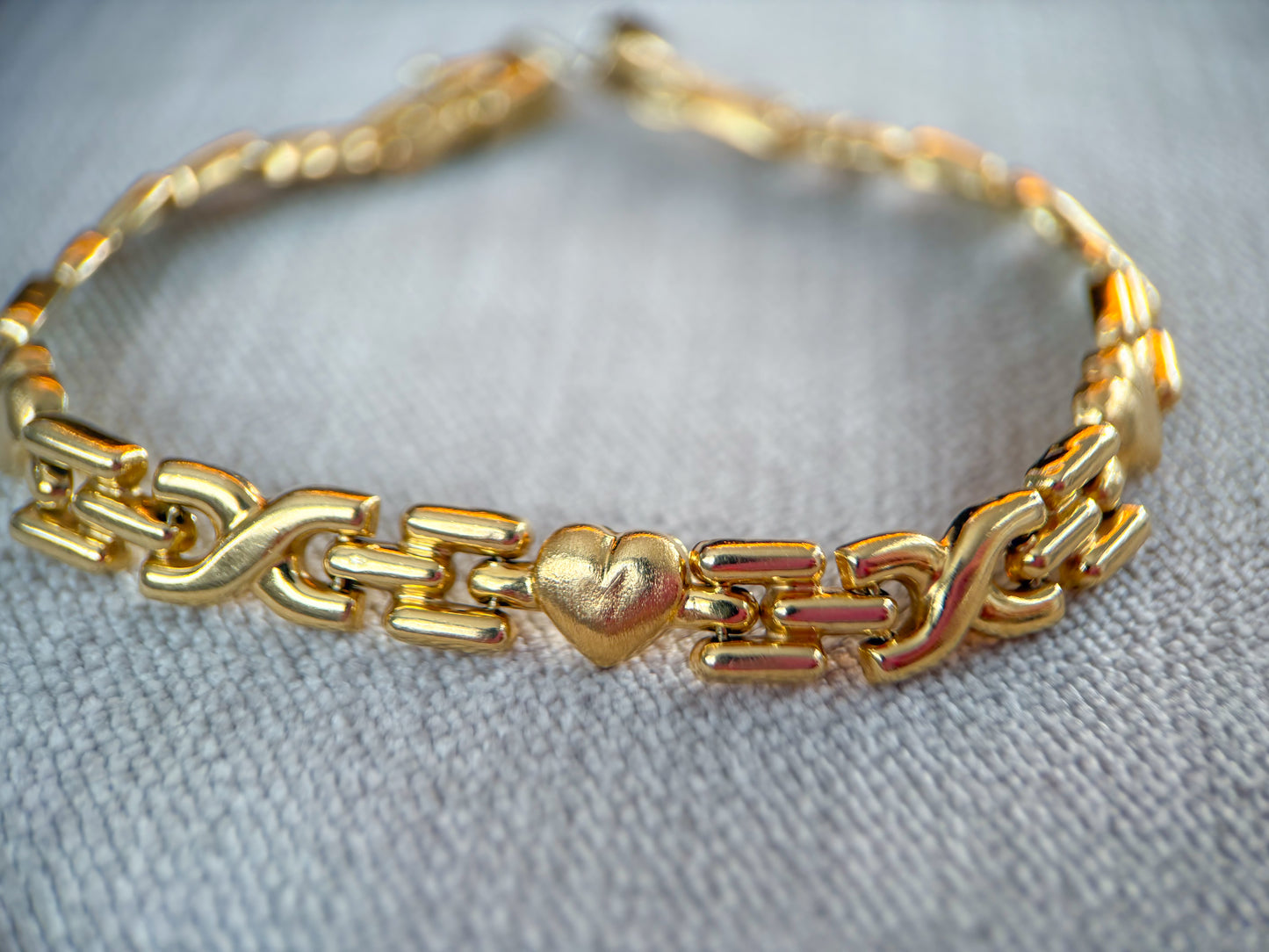 Vintage Heart 14k Yellow Gold 7.5 Inch Bracelet