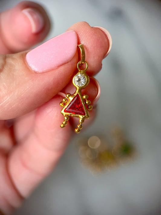 Vintage Red Girl Birthstone 14k Yellow Gold Charm