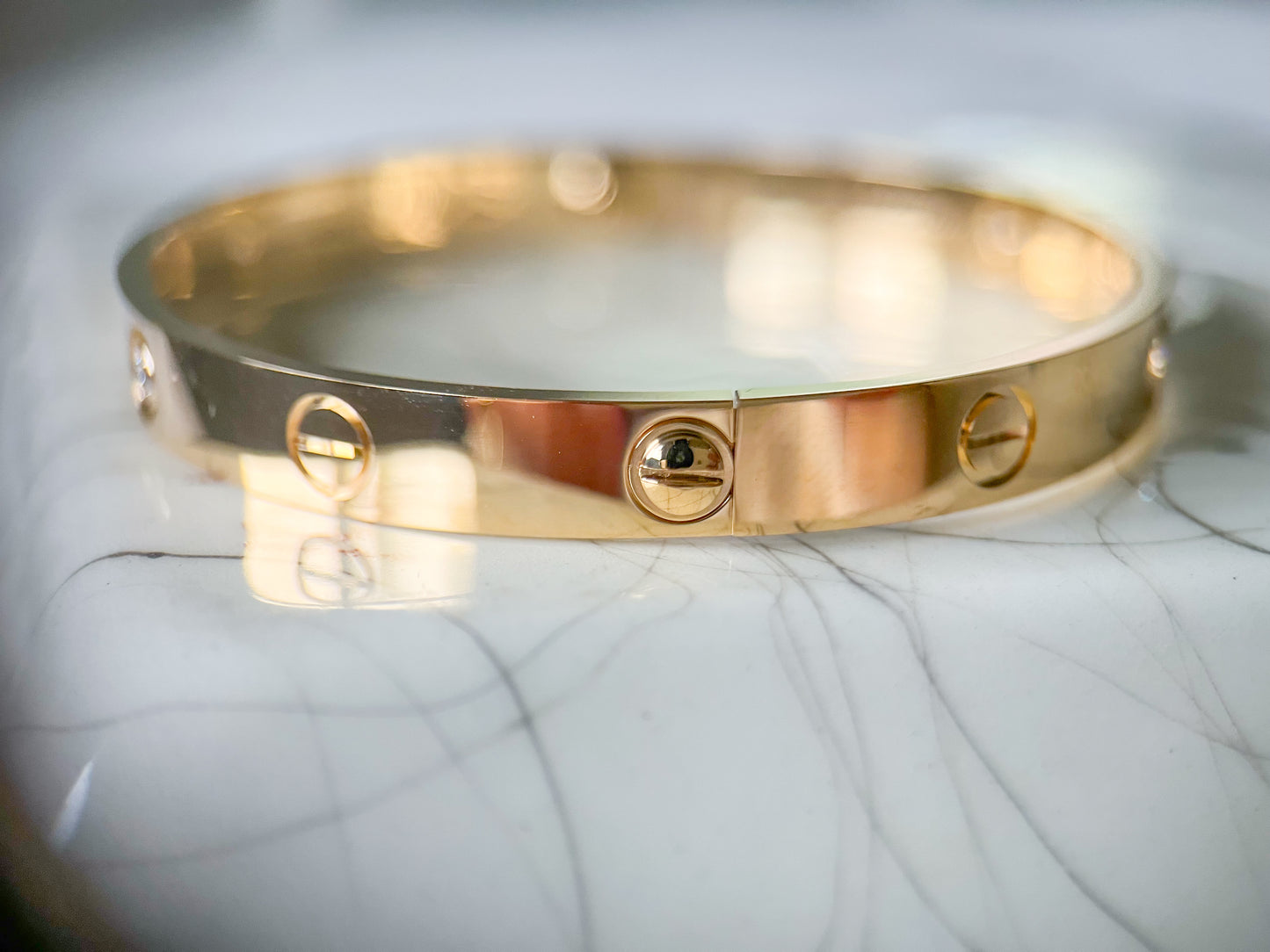 Size 19 18k Yellow Gold Solid Screw and Natural Diamond Bangle