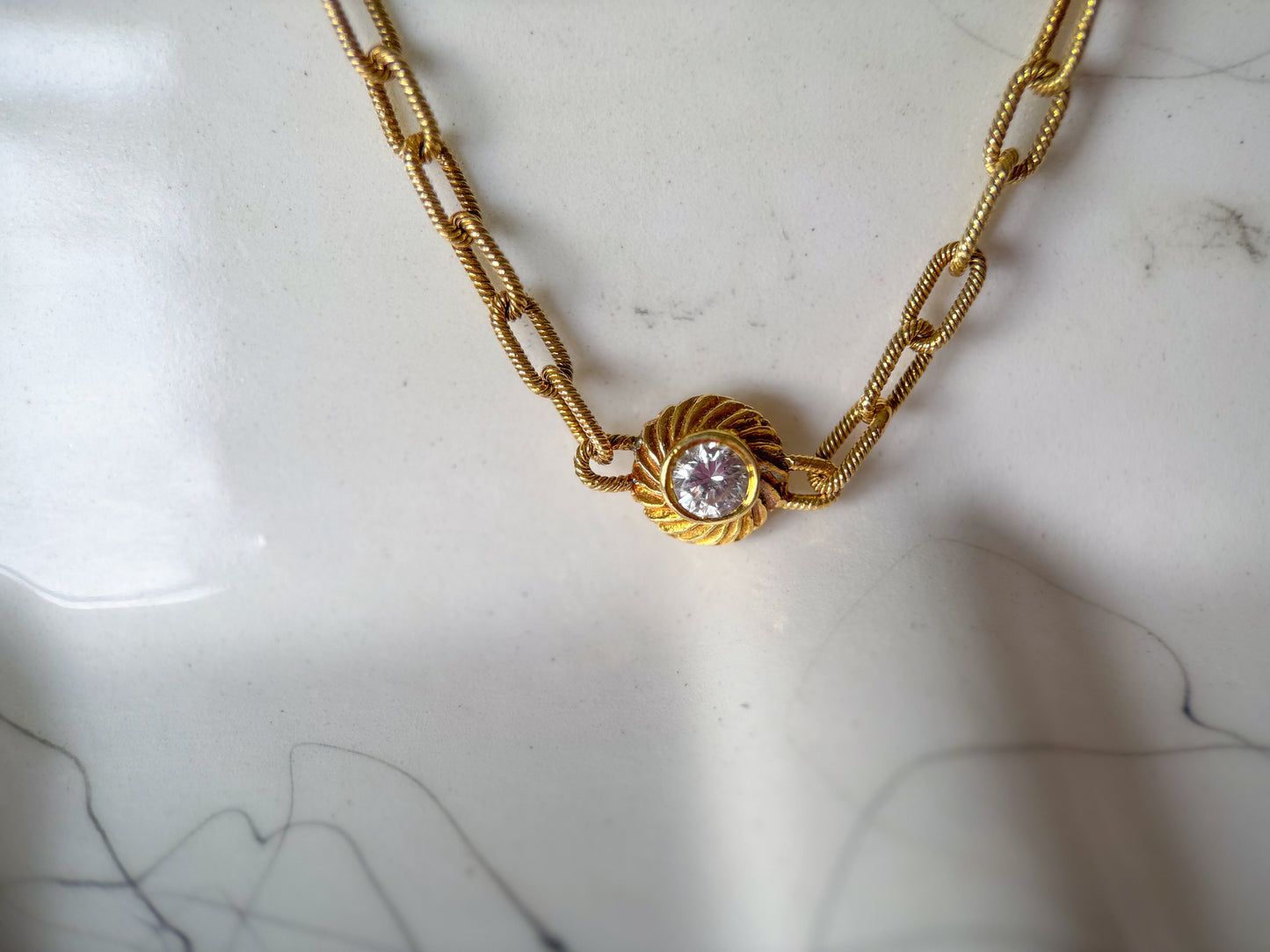 Vintage 14k Yellow Gold CZ by the Yard 17.5 Inch Chain Necklace