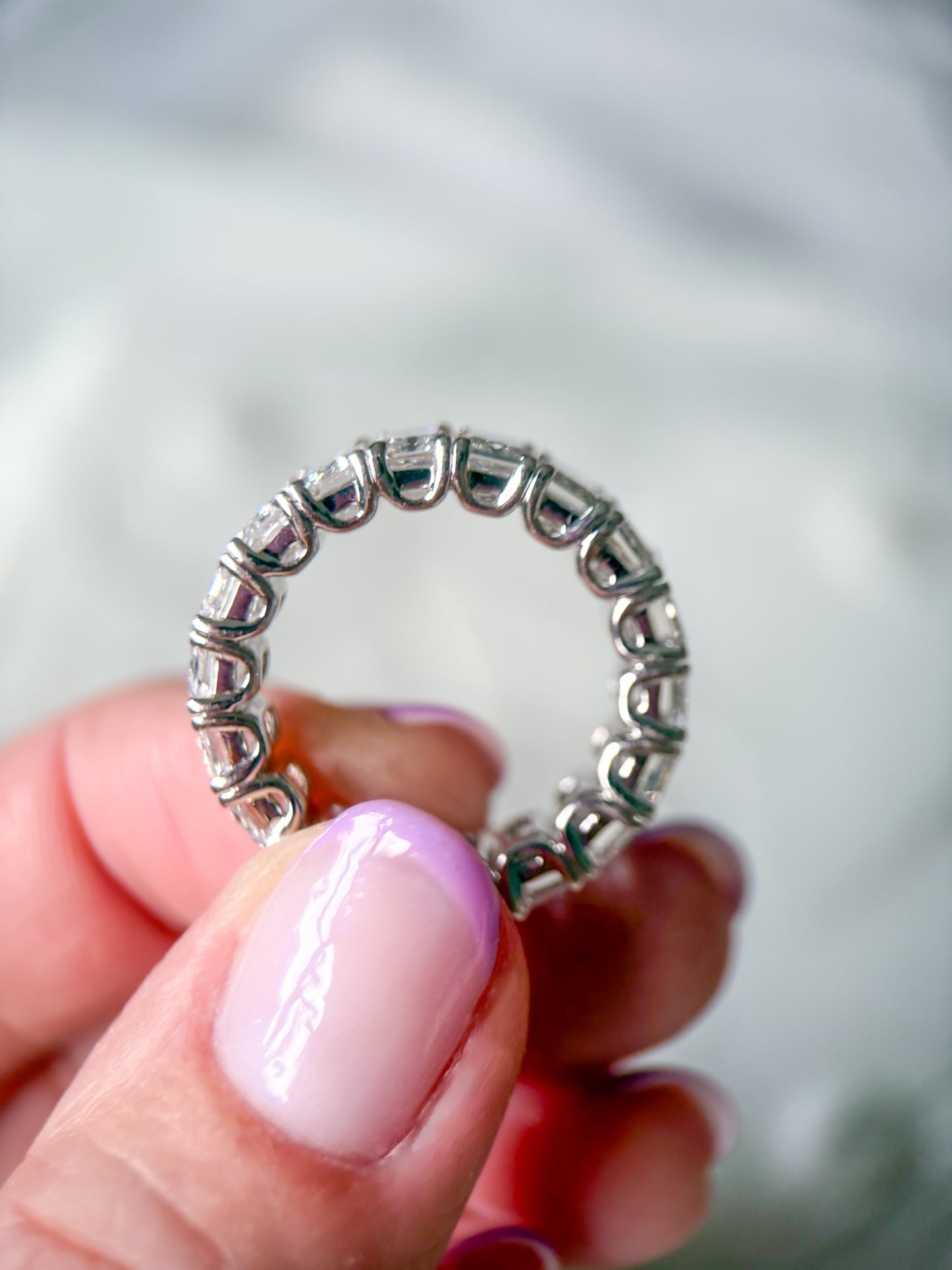 Lab Grown Diamond 14k White Gold Emerald Cut 9 Carat Eternity Band