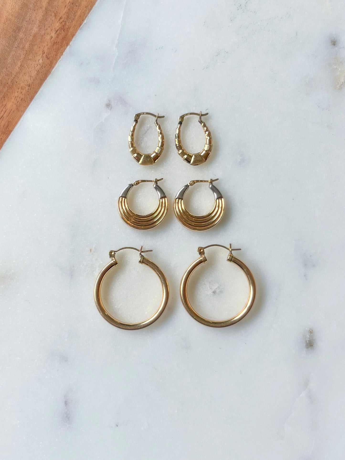 Vintage Oval Layered 14k Yellow Gold Hoop Earrings