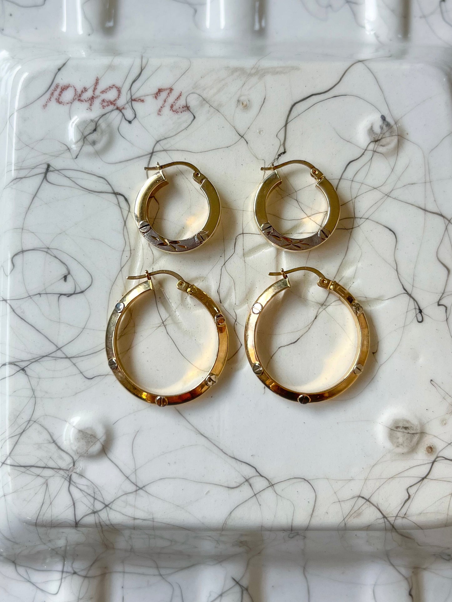 Vintage L0VE Style Two Toned 10k Yellow Gold Hoops