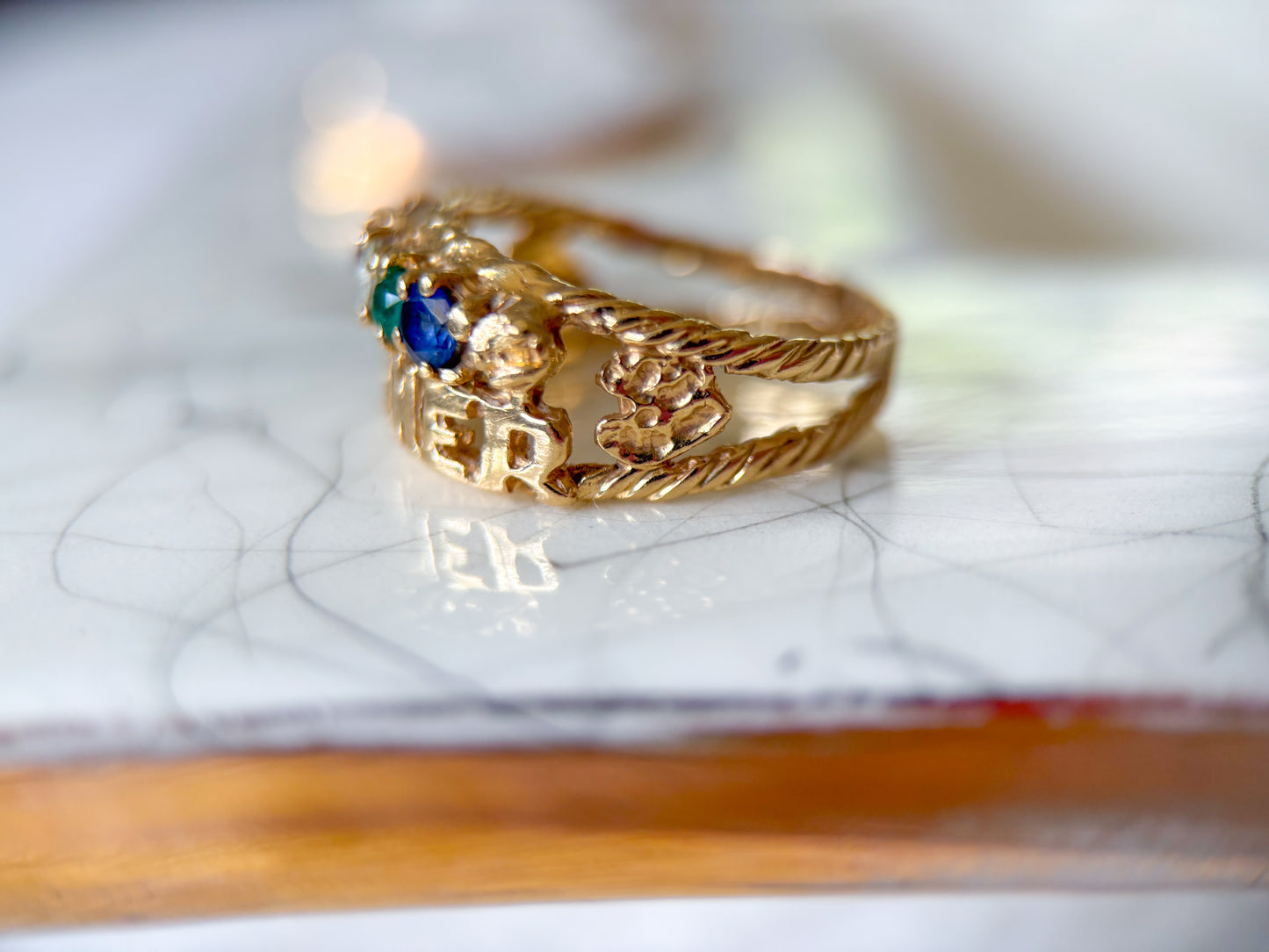 Vintage Multi Synthetic Gemstone 14k Yellow Gold "Mother's Ring"