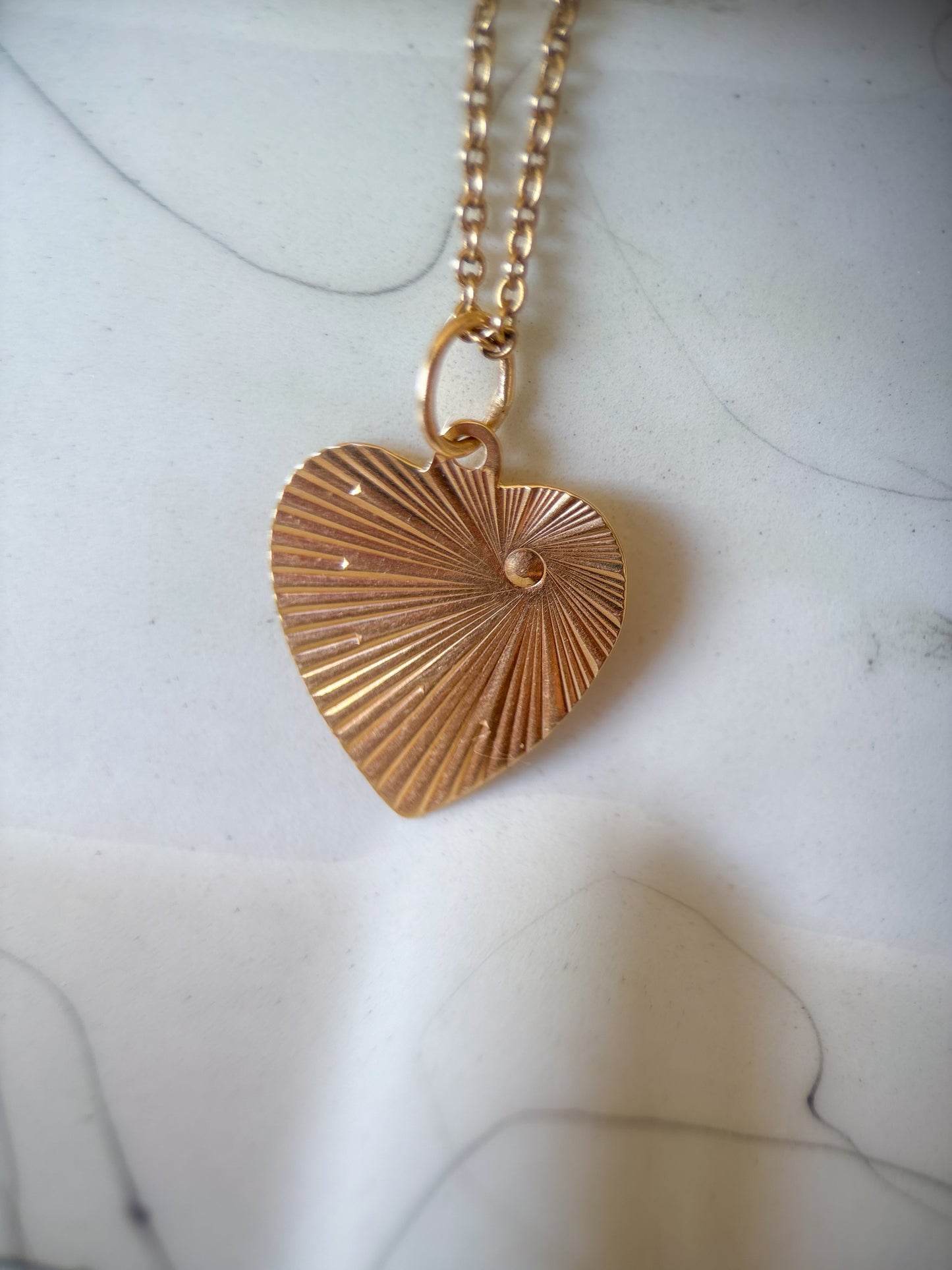 Vintage Engine Turned Heart 14k Yellow Gold Charm, Engraved: "Thou Shall Not Covet Thy Neighbor's Goods"