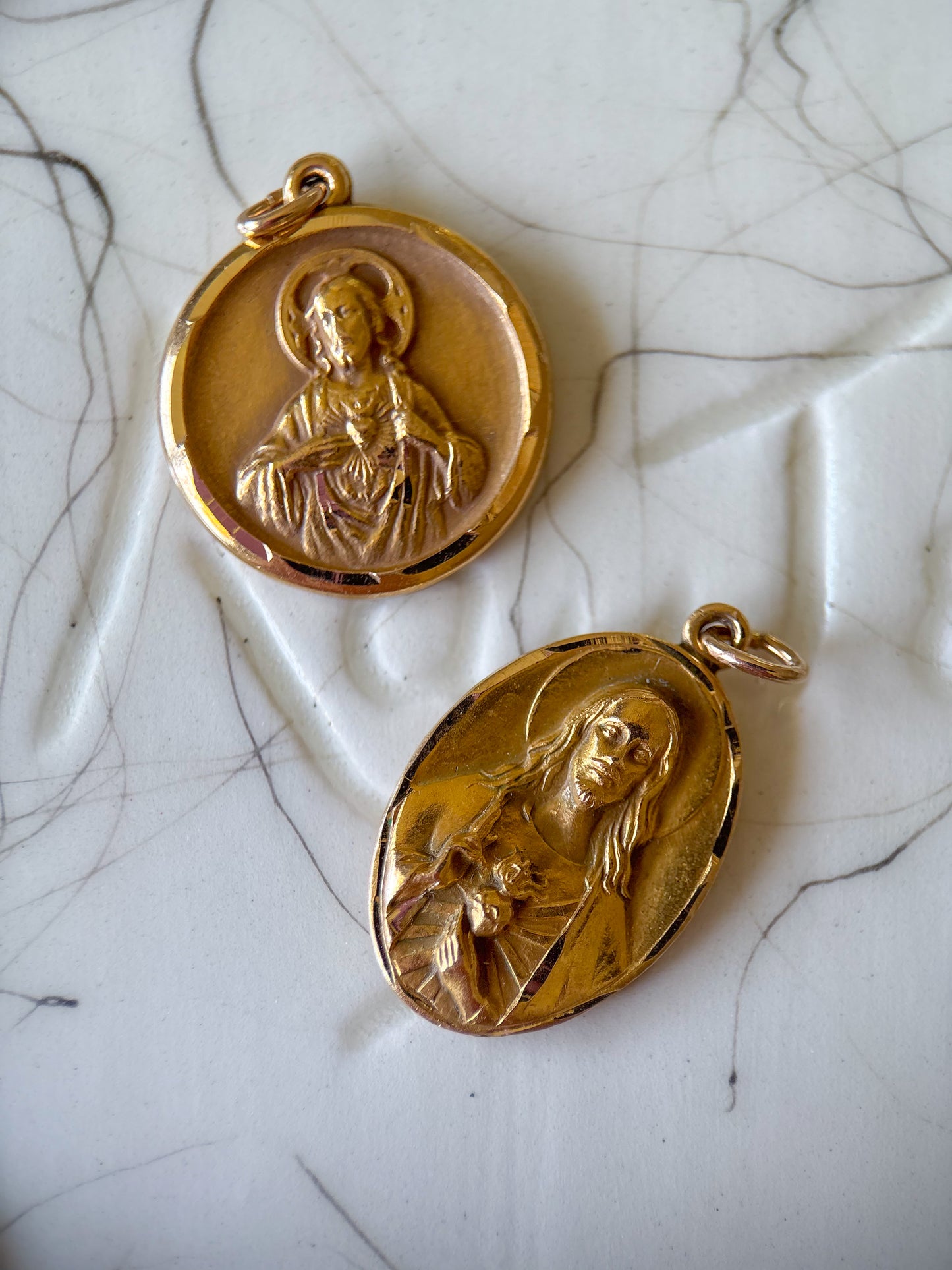 Vintage Sacred Heart of Jesus Christ 14k Yellow Gold Charms