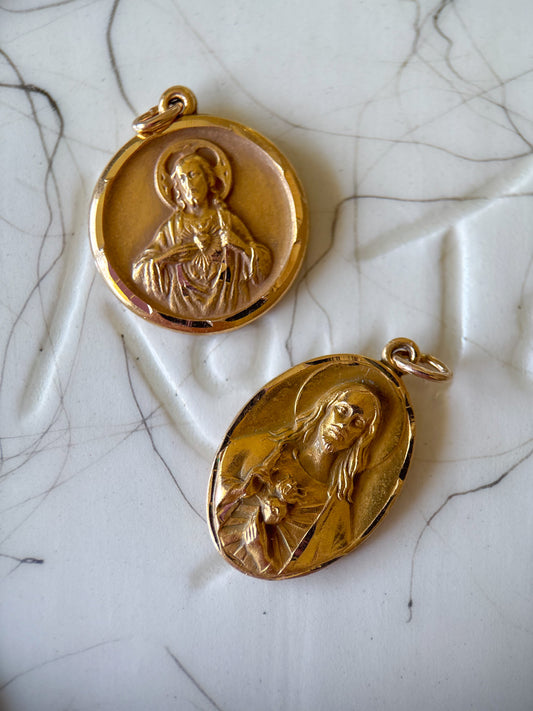 Vintage Sacred Heart of Jesus Christ 14k Yellow Gold Charms