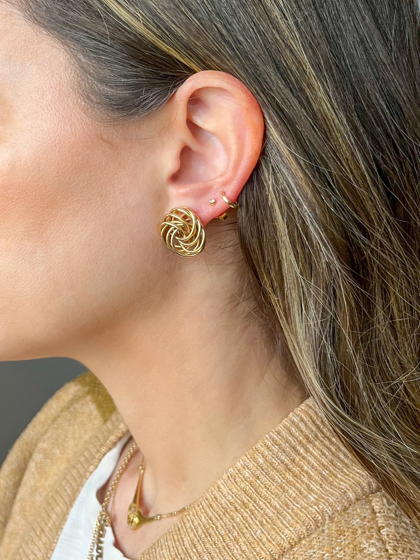 Vintage Large Knot 14k Yellow Gold Stud Earrings, circa 1980s