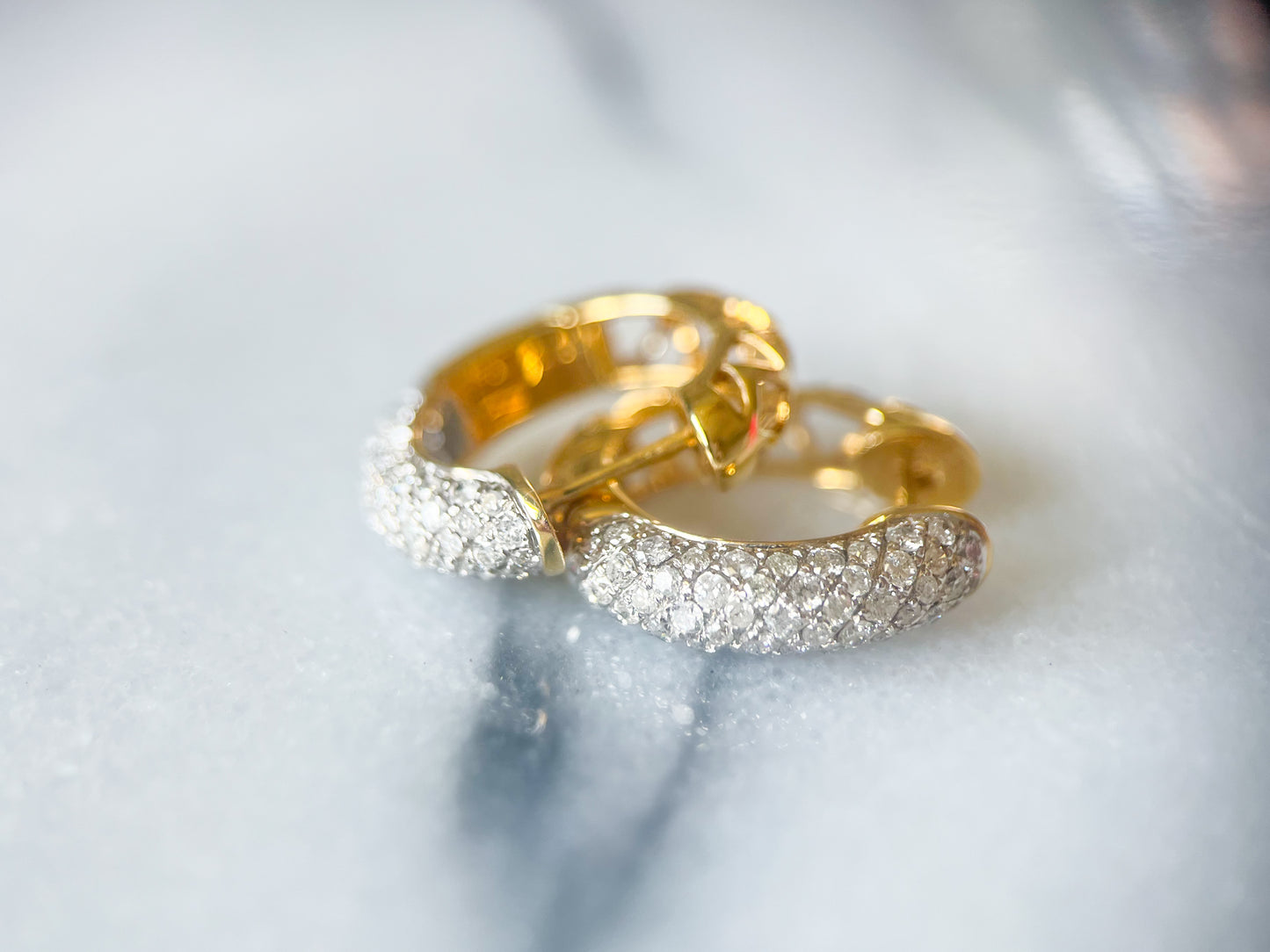 Natural Diamond Encrusted 14k Yellow Gold Huggie Earrings