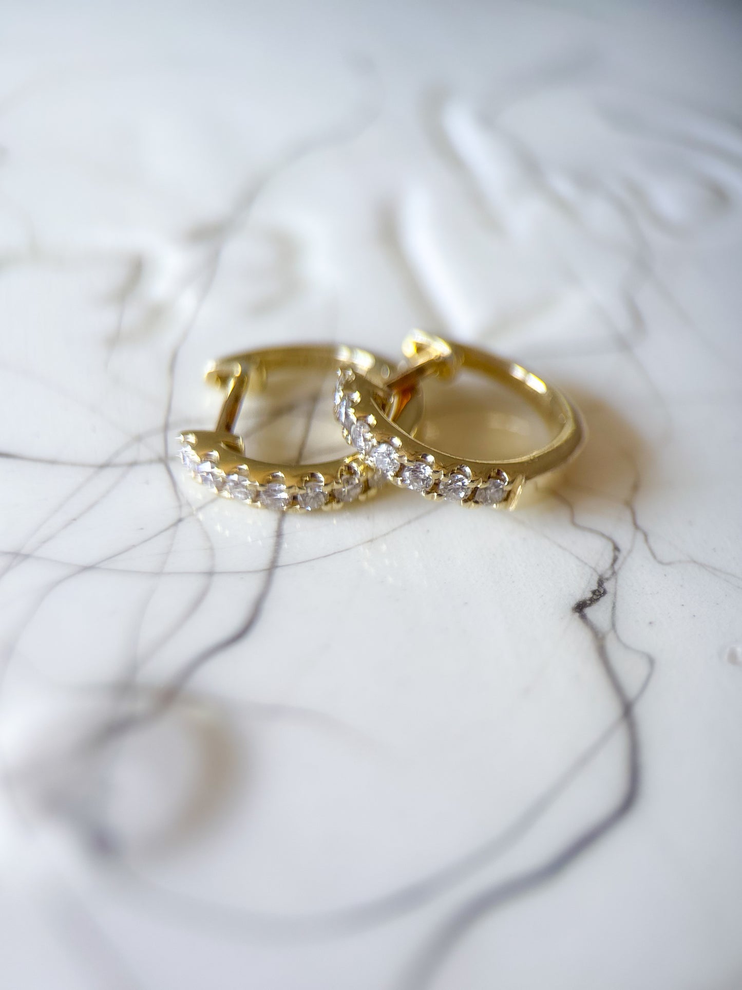 Vintage Small Natural Diamond Huggies 14k Yellow Gold Hoops