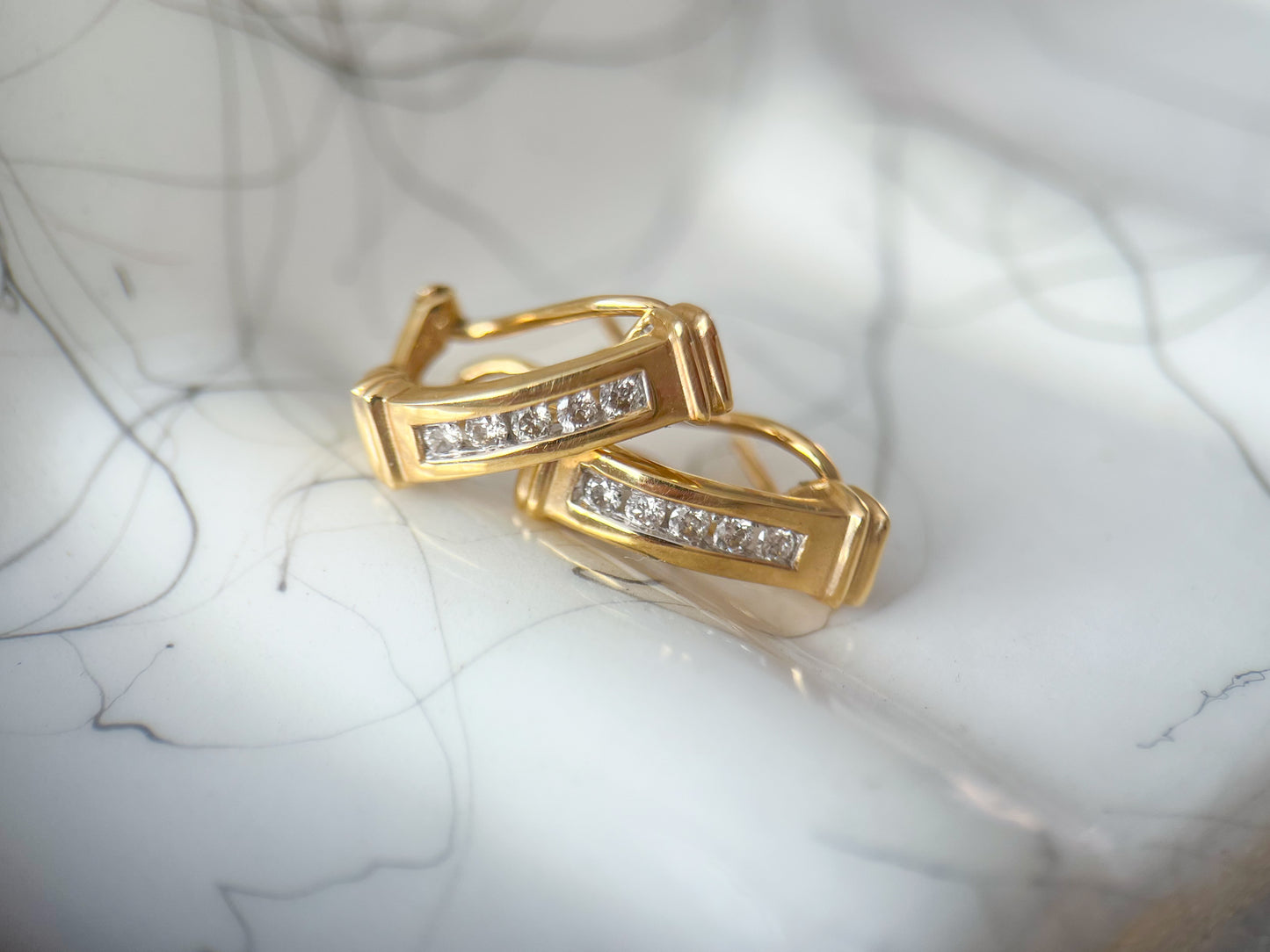 Natural Diamond 14k Yellow Gold Half Hoop Earrings