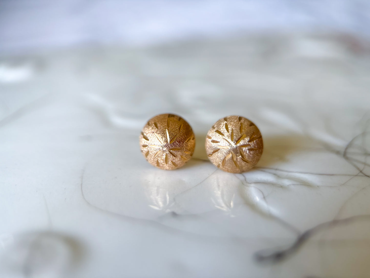 Vintage Matte Dome 14k Yellow Gold Stud Earrings