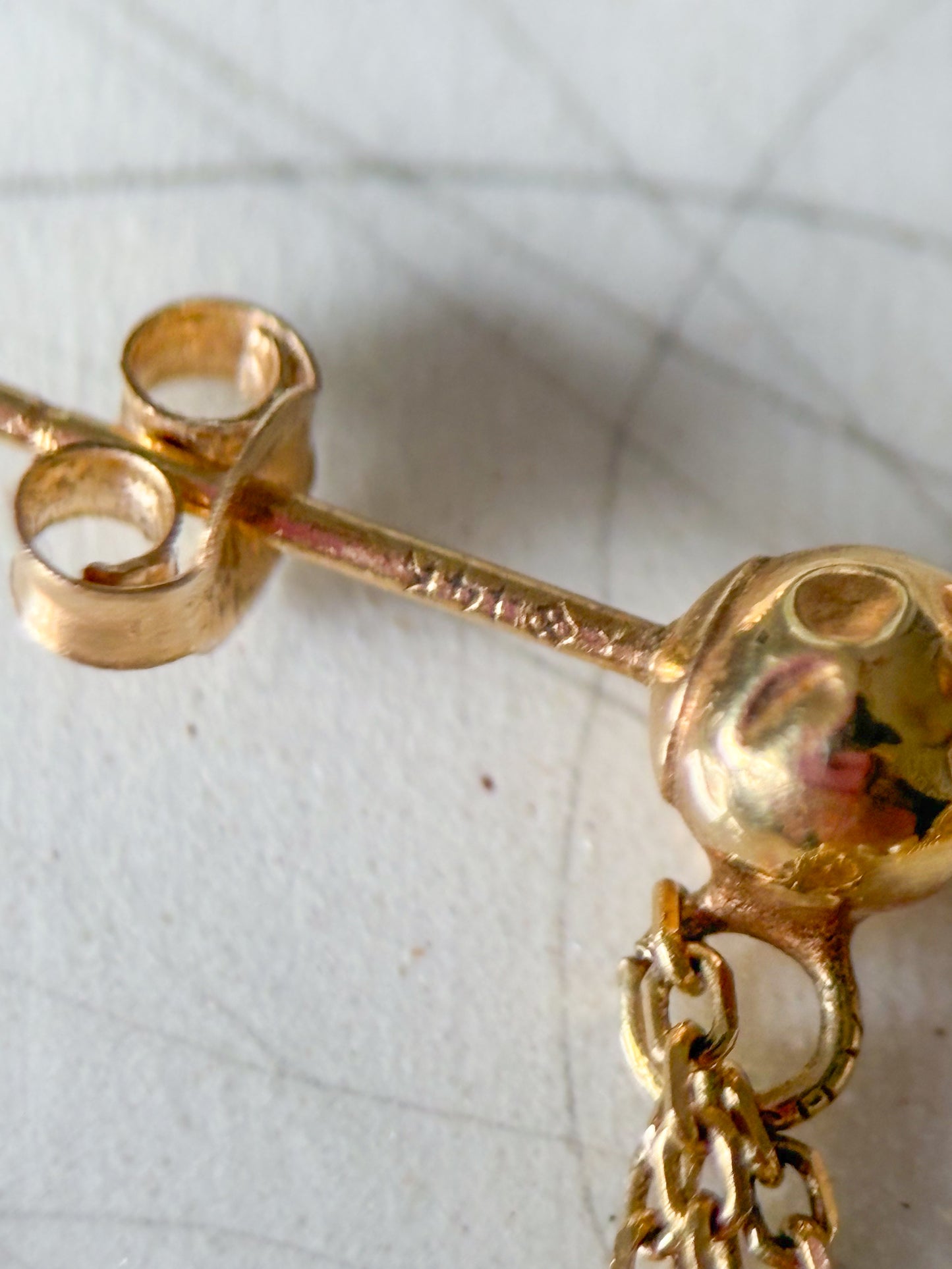Vintage Pearl Dangle Stud 14k Yellow Gold Earrings