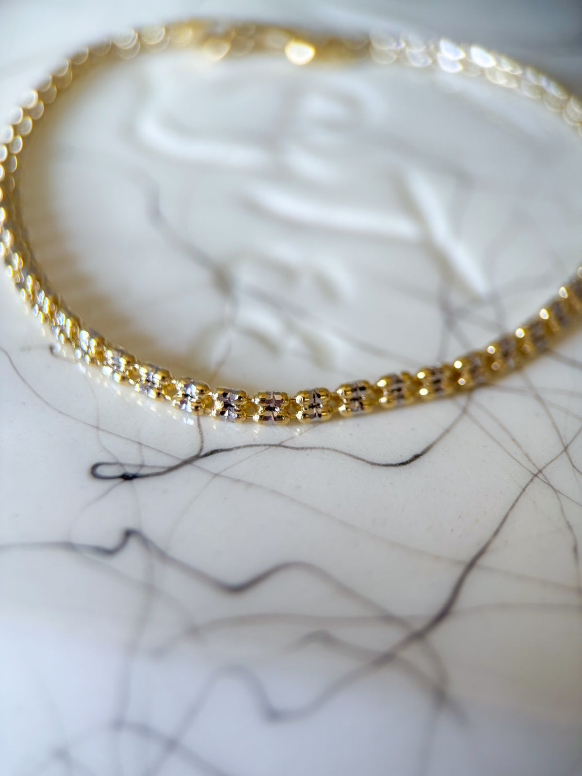 Two Toned Popcorn Chain 10k Yellow and White Gold 7 Inch Bracelet