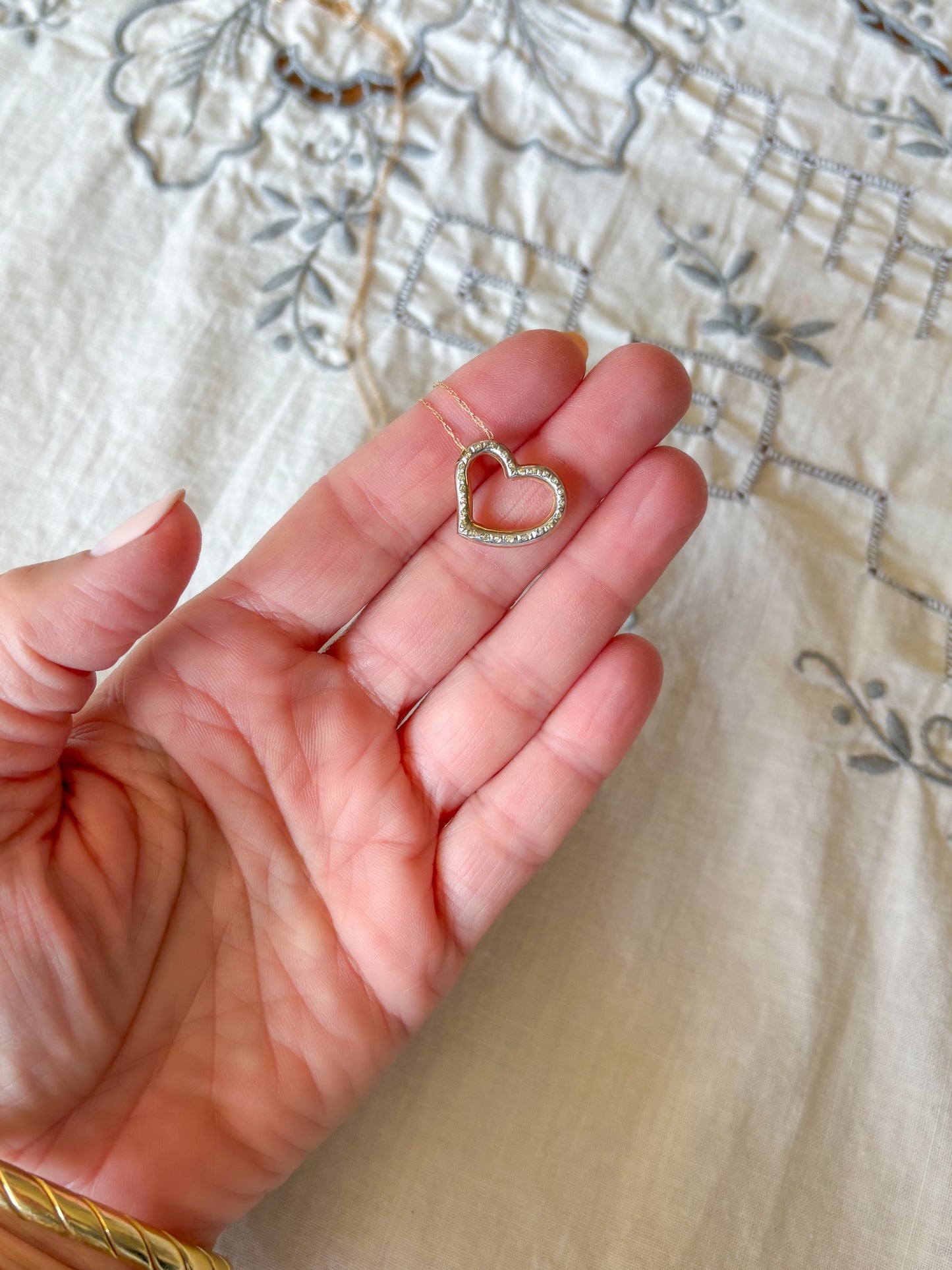 Vintage Puffy Open Heart 14k Yellow Gold Charm on 18 Inch Chain