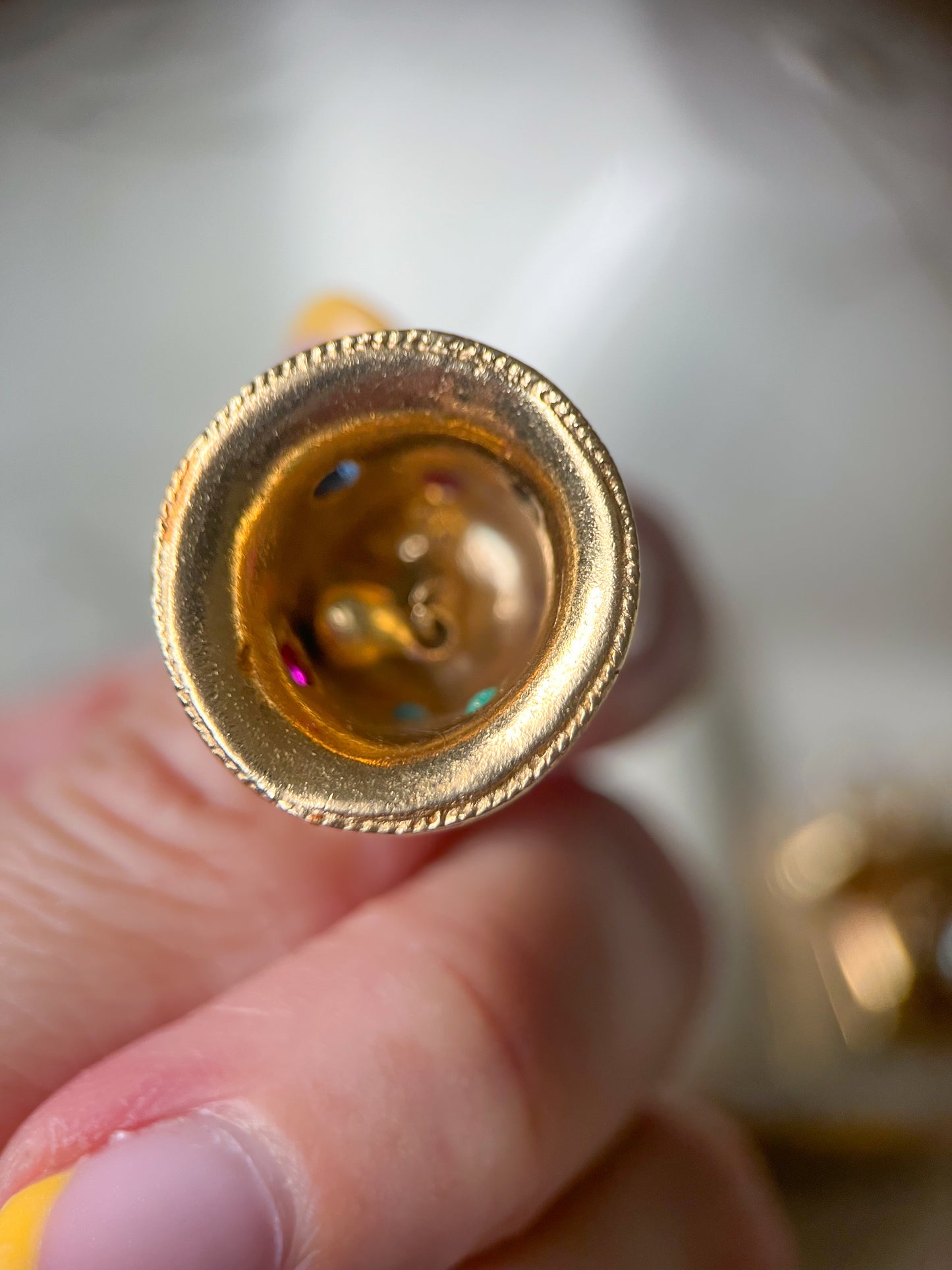 Vintage Bell with Gemstones and Pearls 14k Yellow Gold Charms, circa 1950s