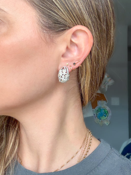 Natural Diamond Puffy Hoop 14k Yellow and White Gold Earrings