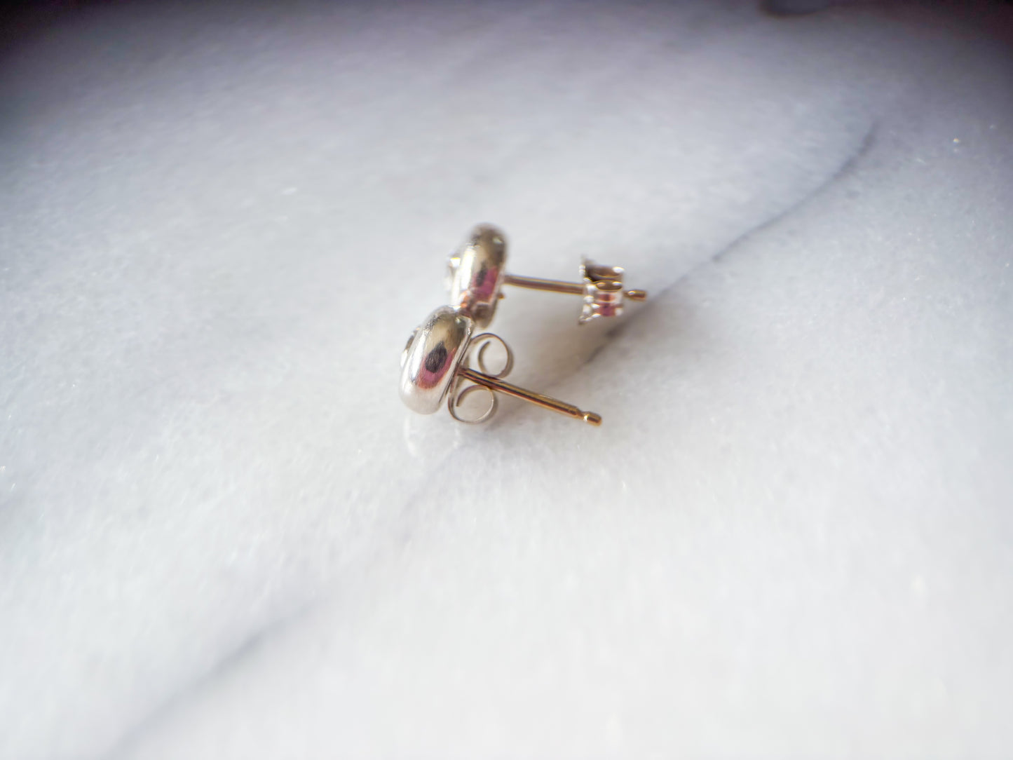 Vintage Natural Diamond 14k White Gold Donut Stud Earrings