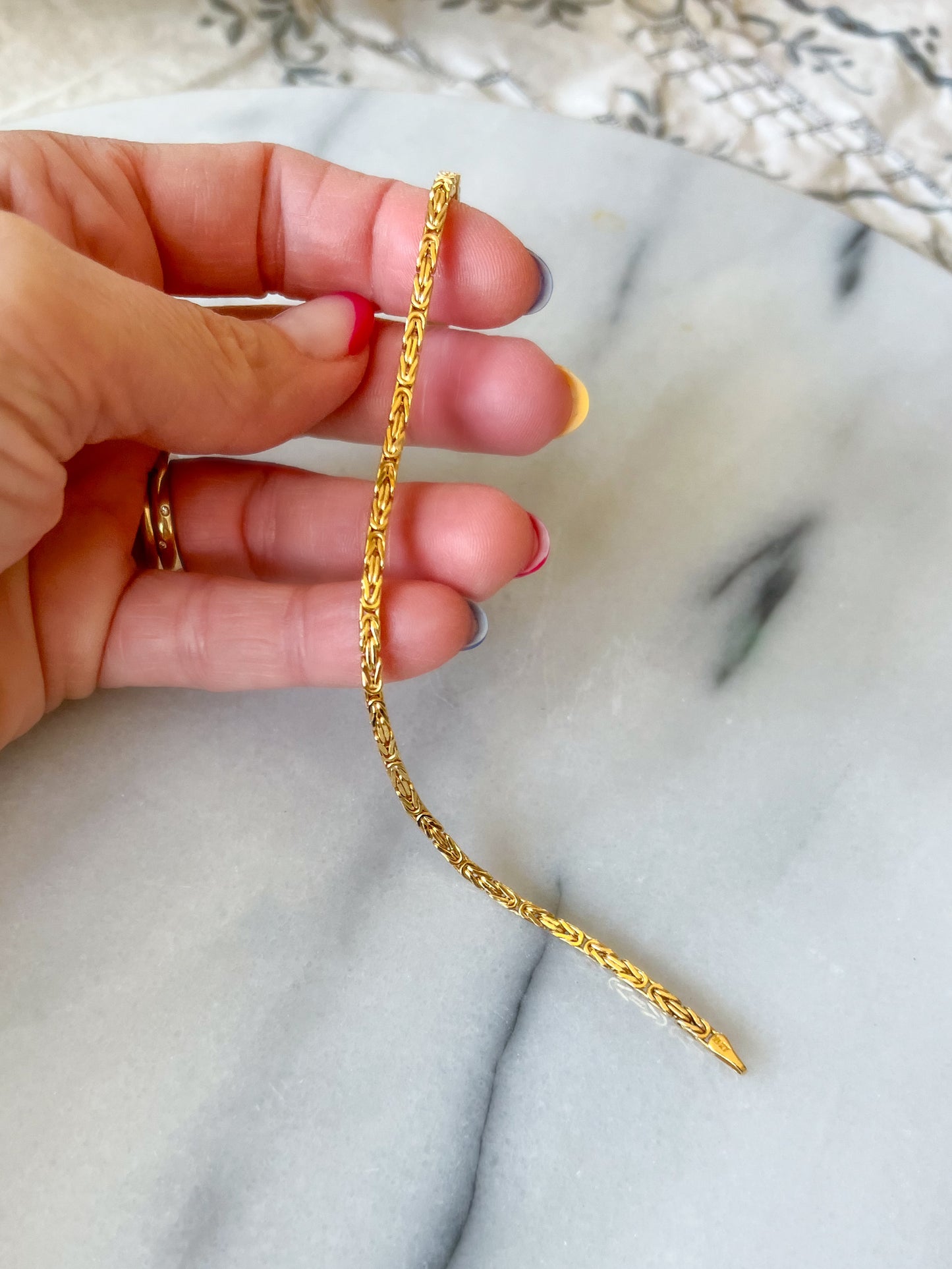 Square Byzantine 10k Yellow Gold 7 Inch Bracelet