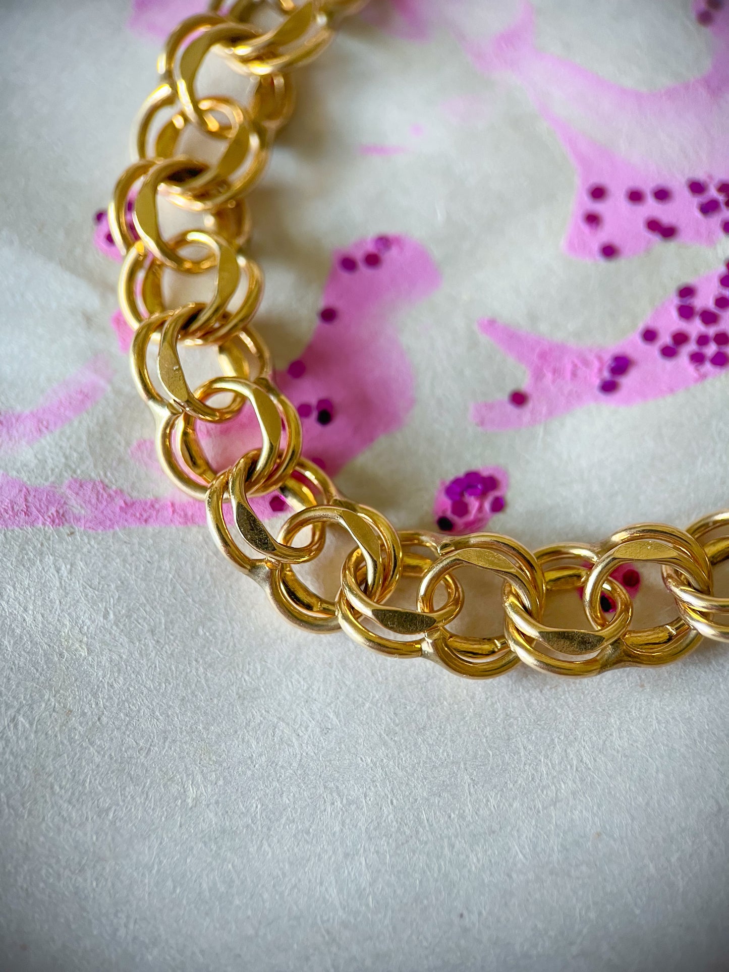 Vintage Round Multi Link 14k Yellow Gold 7 Inch Bracelet