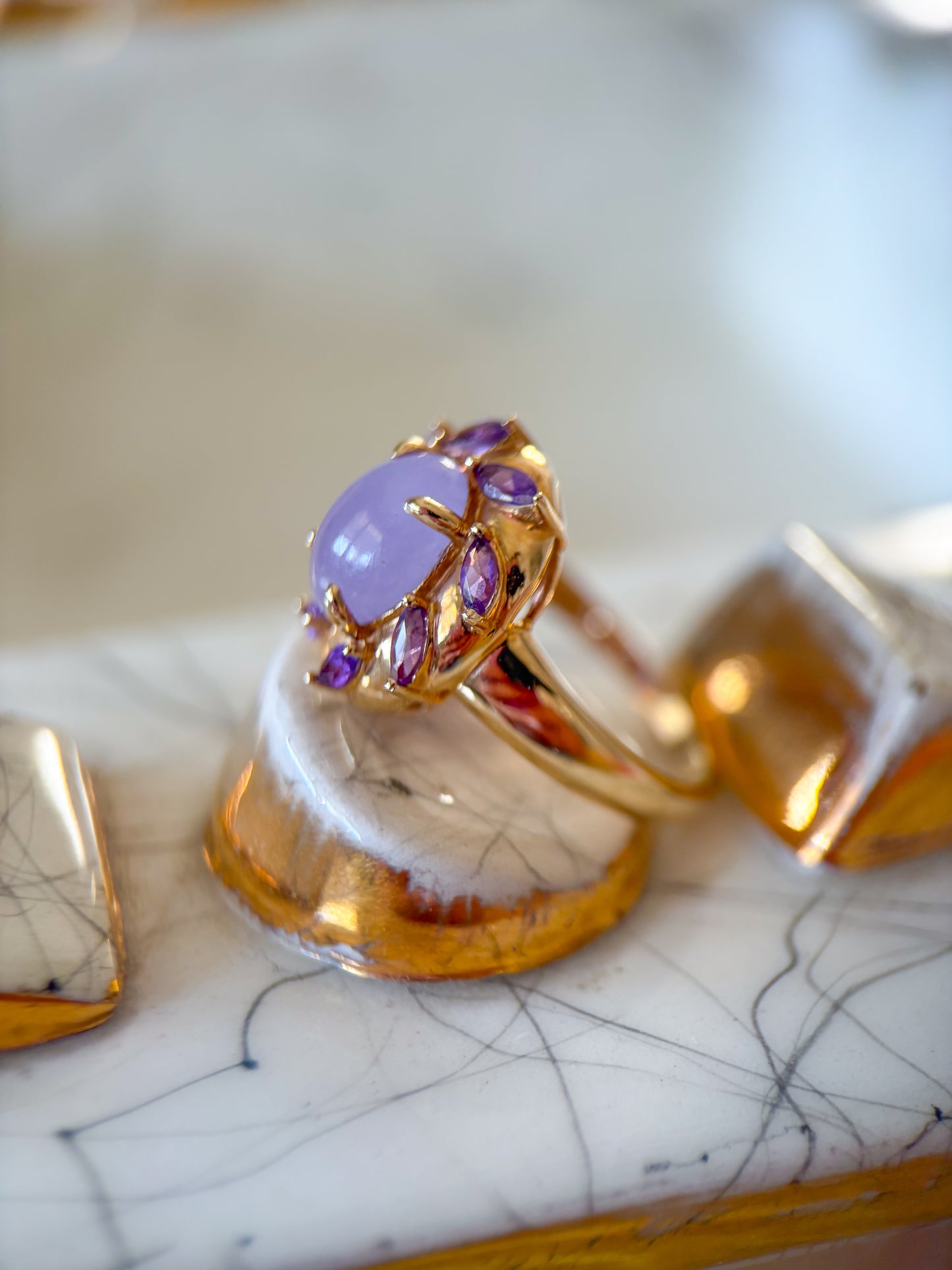 Vintage Cabochon Amethyst 14k Yellow Gold Ring