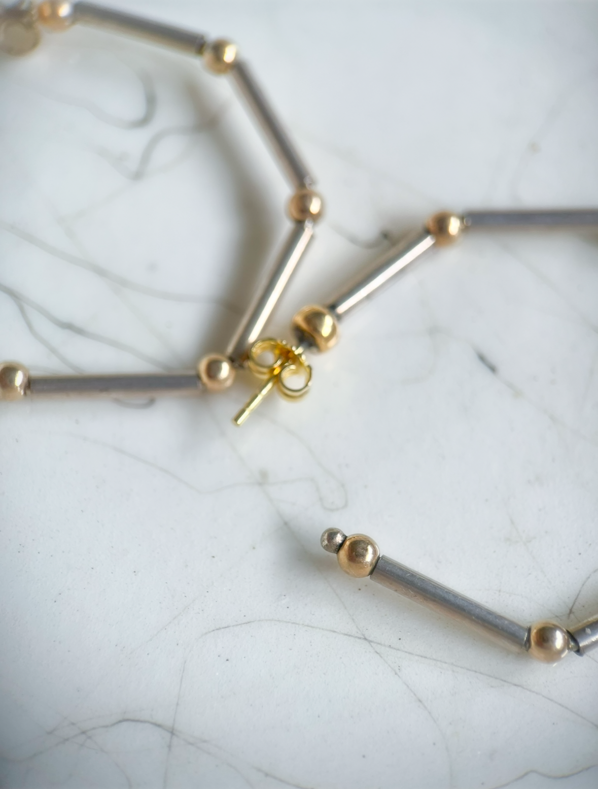 Vintage Sterling Silver Large Hoops with 14k Yellow Gold Balls, Circa 1970s