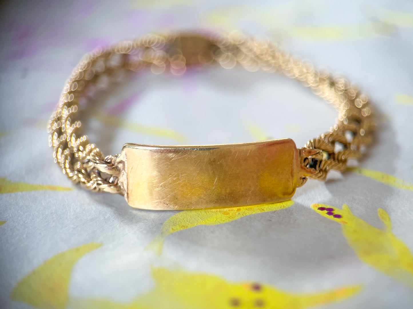 Vintage Double Rope ID Bracelet 14k Yellow Gold 7 Inch Bracelet