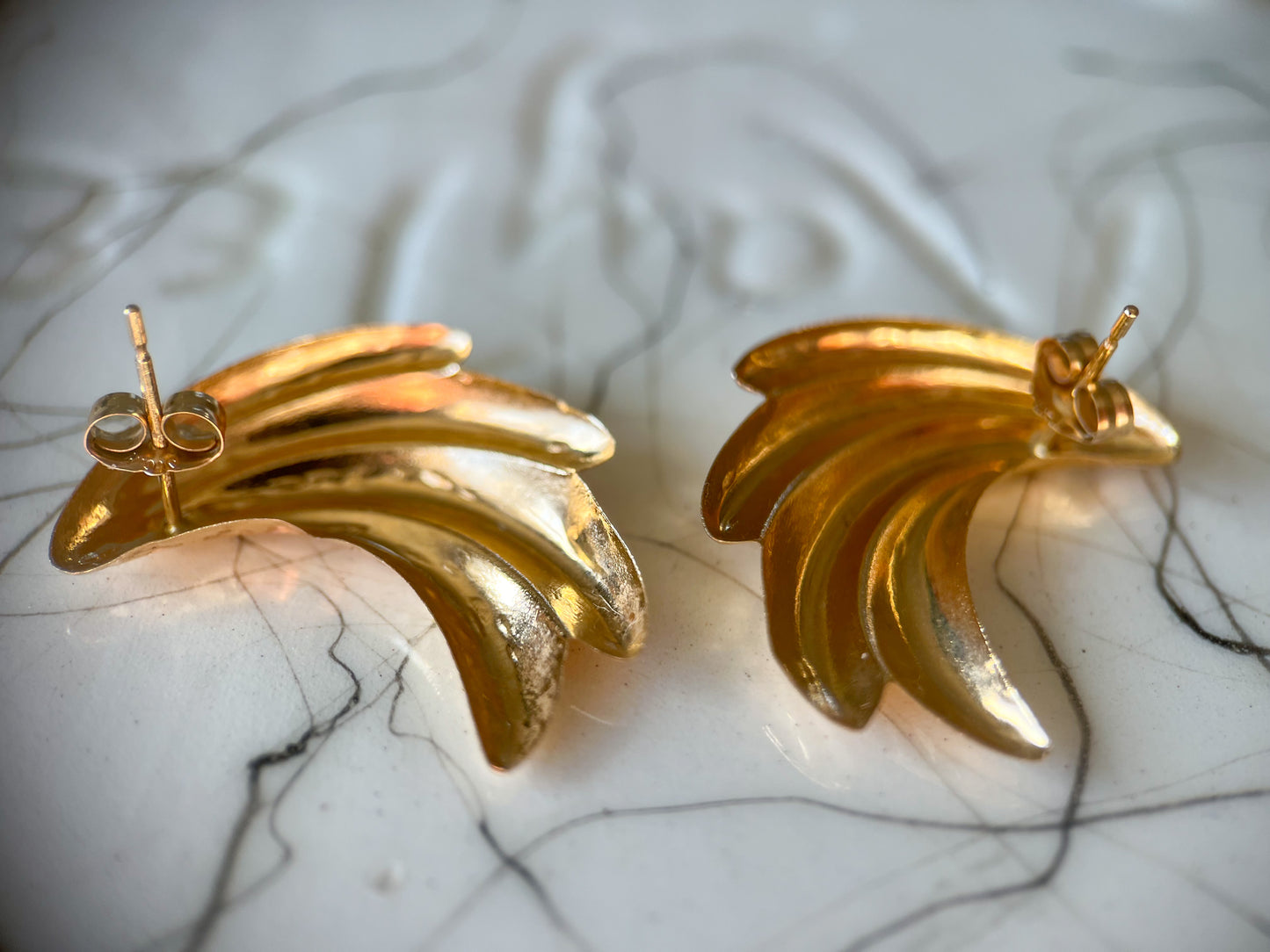 Vintage Thin Angel Wings 14k Yellow Gold Stud Earrings