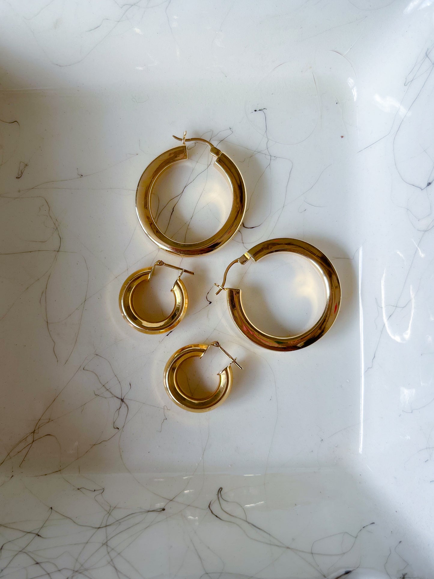 Vintage Chunky Faceted 14k Yellow Gold Hoop Earrings
