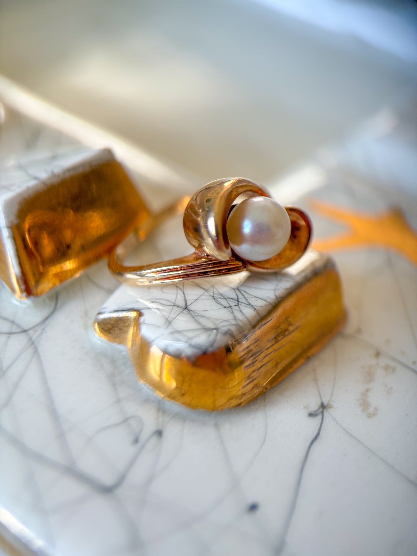 Vintage Natural Pearl 10k Yellow Gold Cocktail Ring