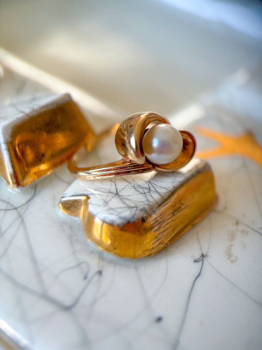 Vintage Natural Pearl 10k Yellow Gold Cocktail Ring