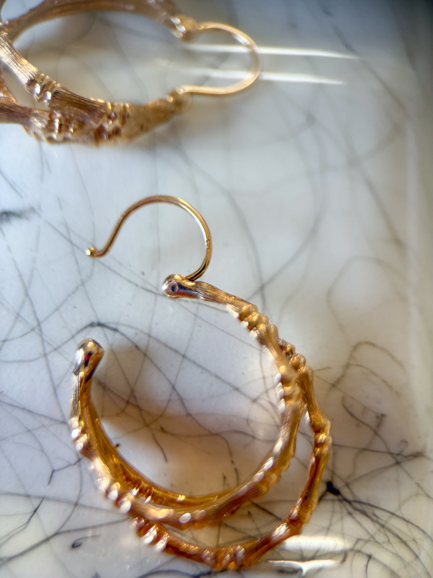 Vintage Three Hoop Bamboo Hoop 14k Yellow Gold Earrings