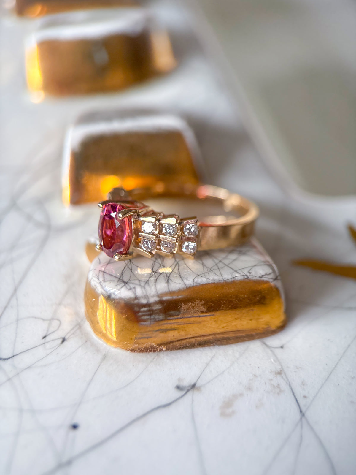 Vintage Natural Ruby and Natural Diamond 14k Yellow Gold Ring
