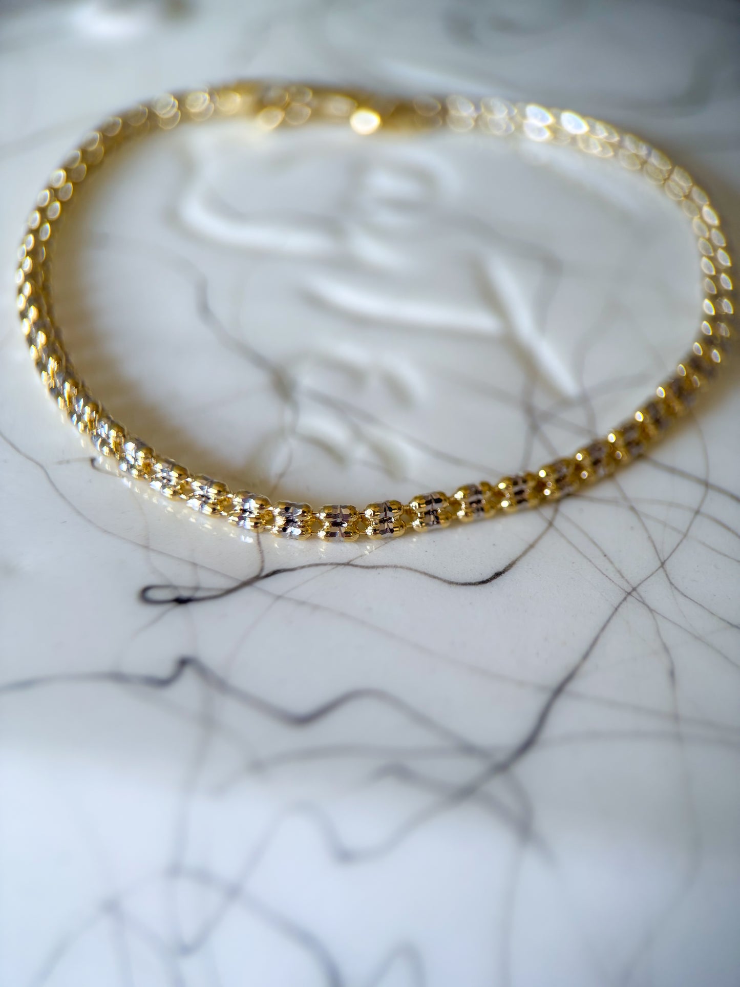 Two Toned Popcorn Chain 10k Yellow and White Gold 7 Inch Bracelet
