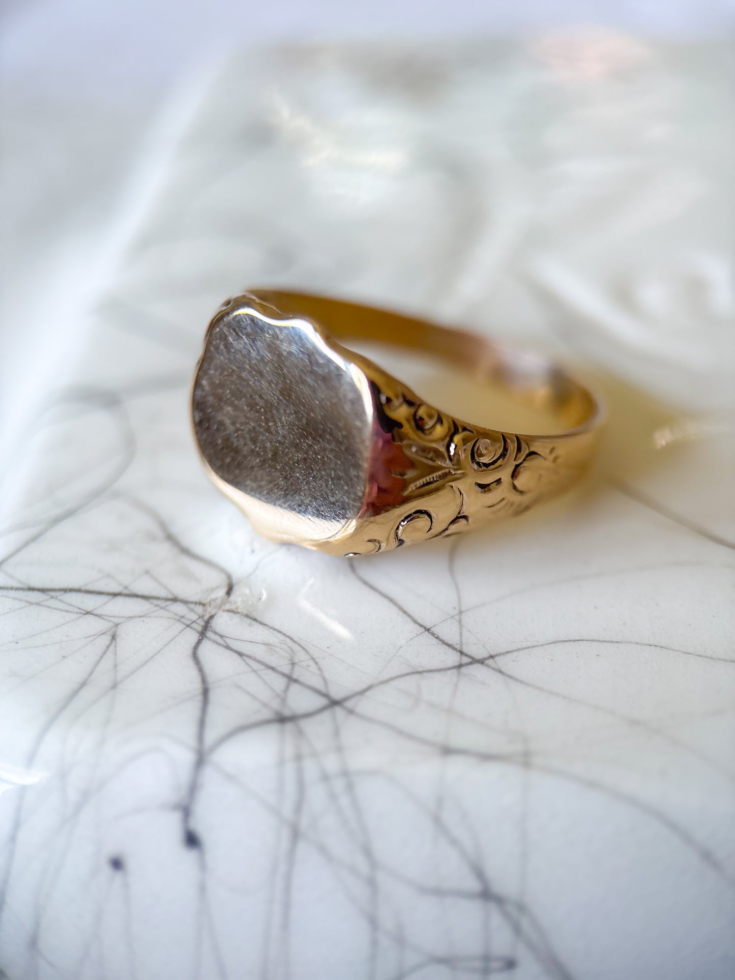Vintage Large Signet 14k Yellow Gold Ring