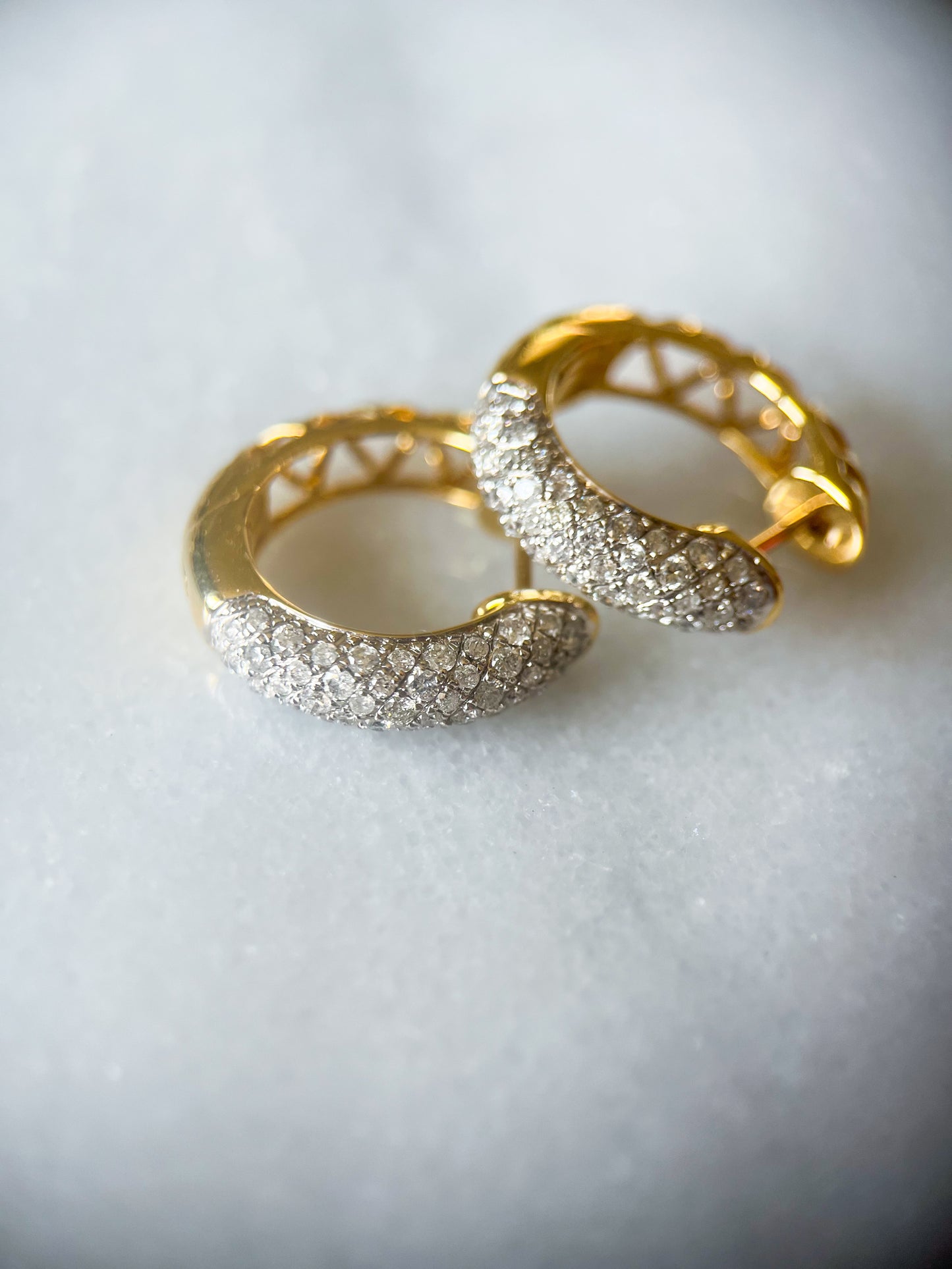 Natural Diamond Encrusted 14k Yellow Gold Huggie Earrings